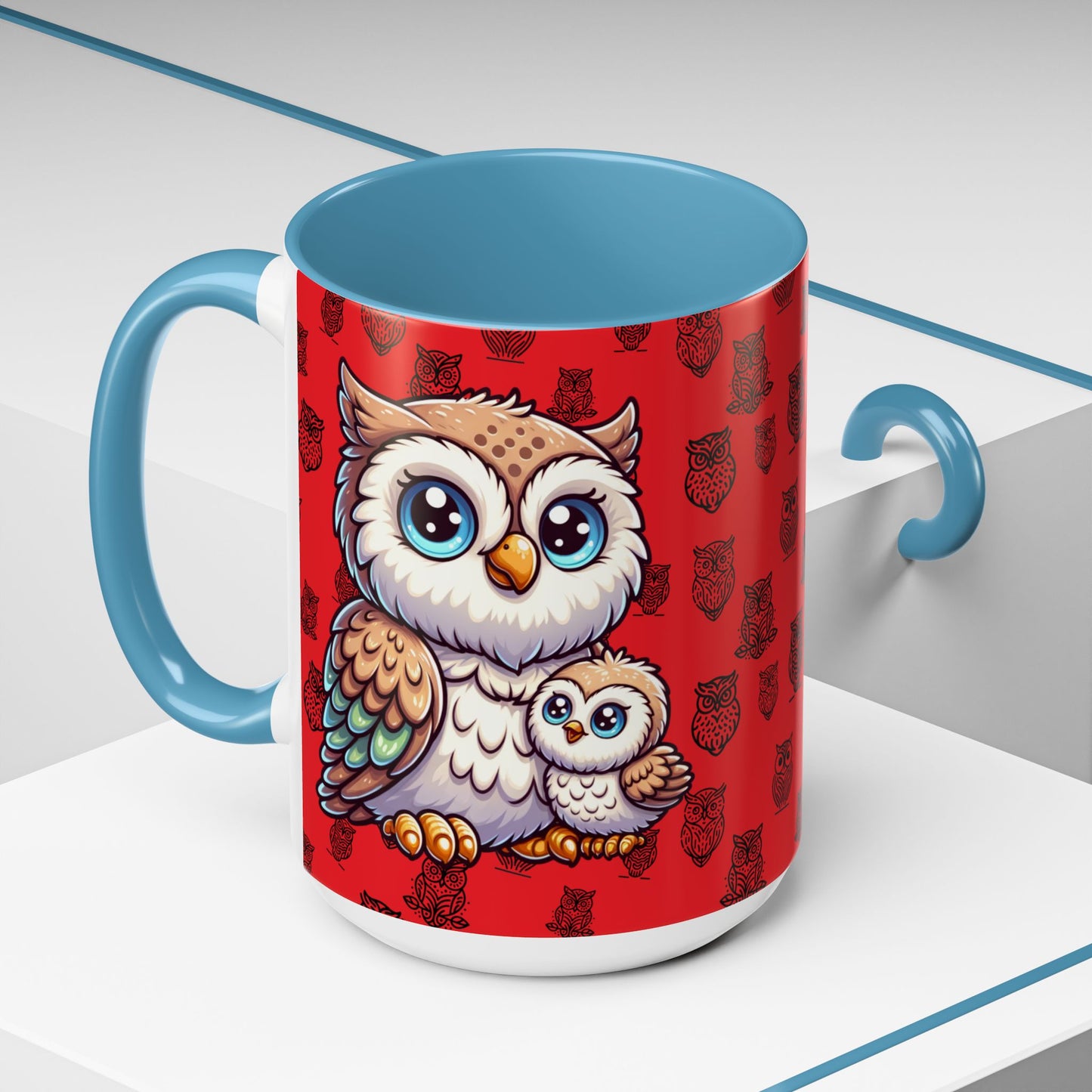 Red Coffee Mug - Owl Family - Colorful Inspirational Owl Design