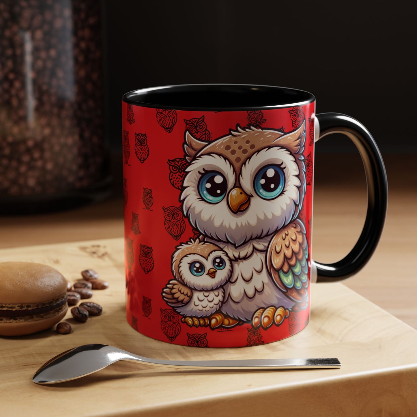 Red Coffee Mug - Owl Family - Colorful Inspirational Owl Design