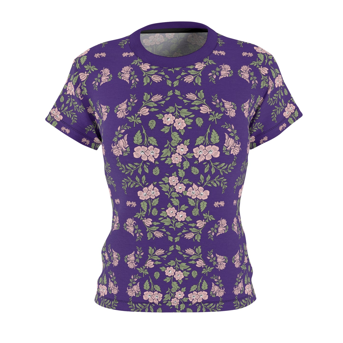 Women's Tee - Purple with a pink floral print