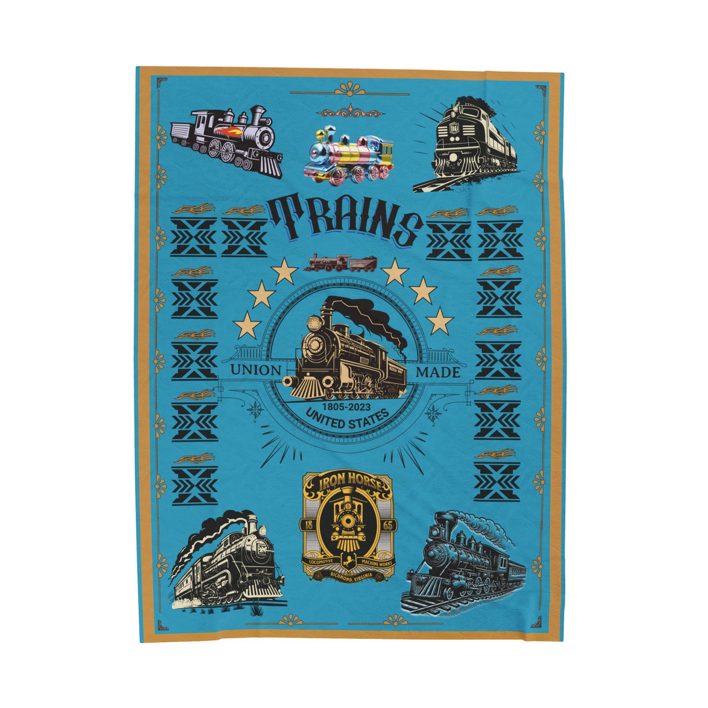 Trains 30" x 40", 50" x 60", 60" x 80" Velveteen Plush Blanket