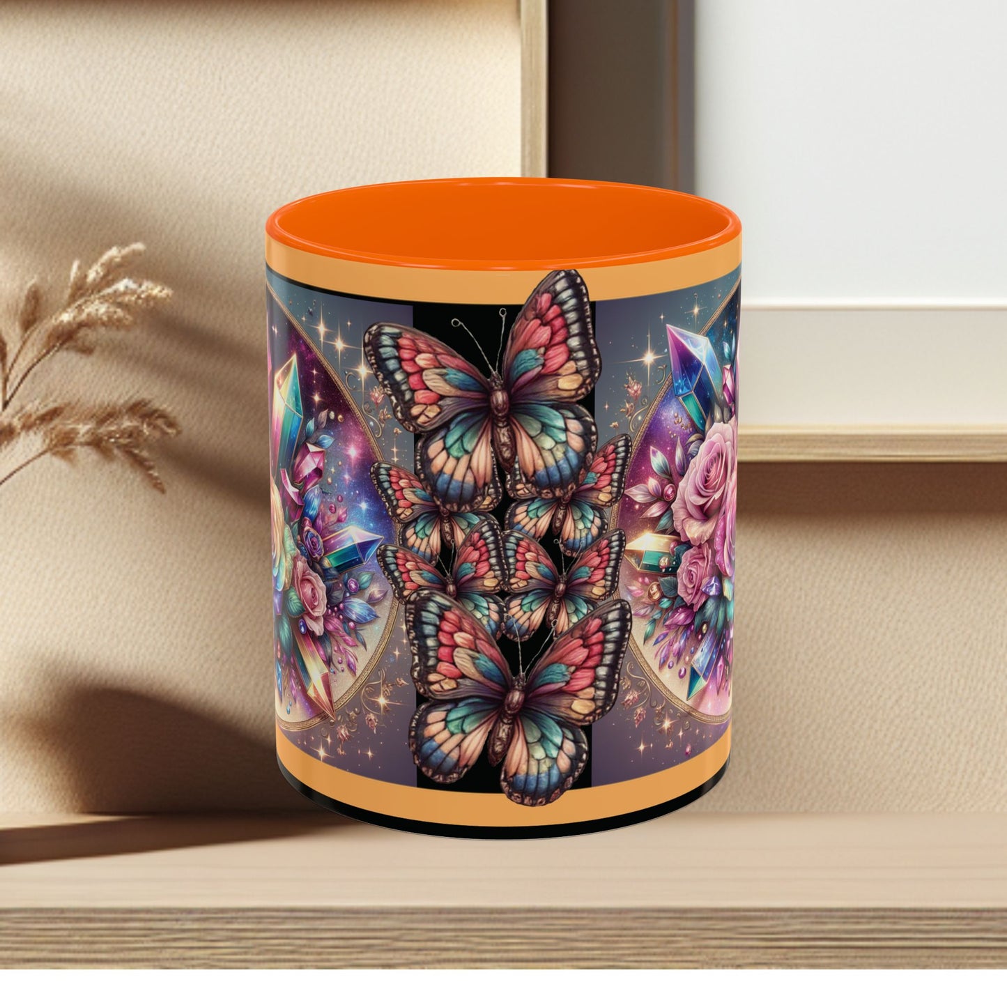 Coffee Mug Butterflys and Flowers