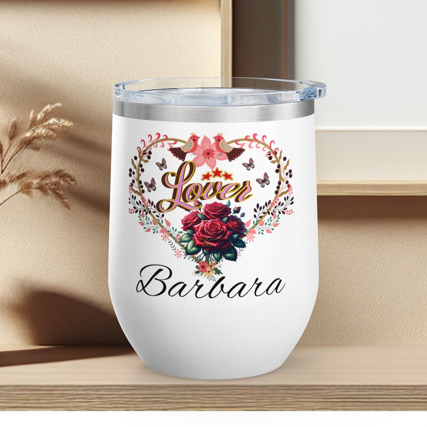 Personalized Lover's Floral Heart Wine Tumbler, 12oz