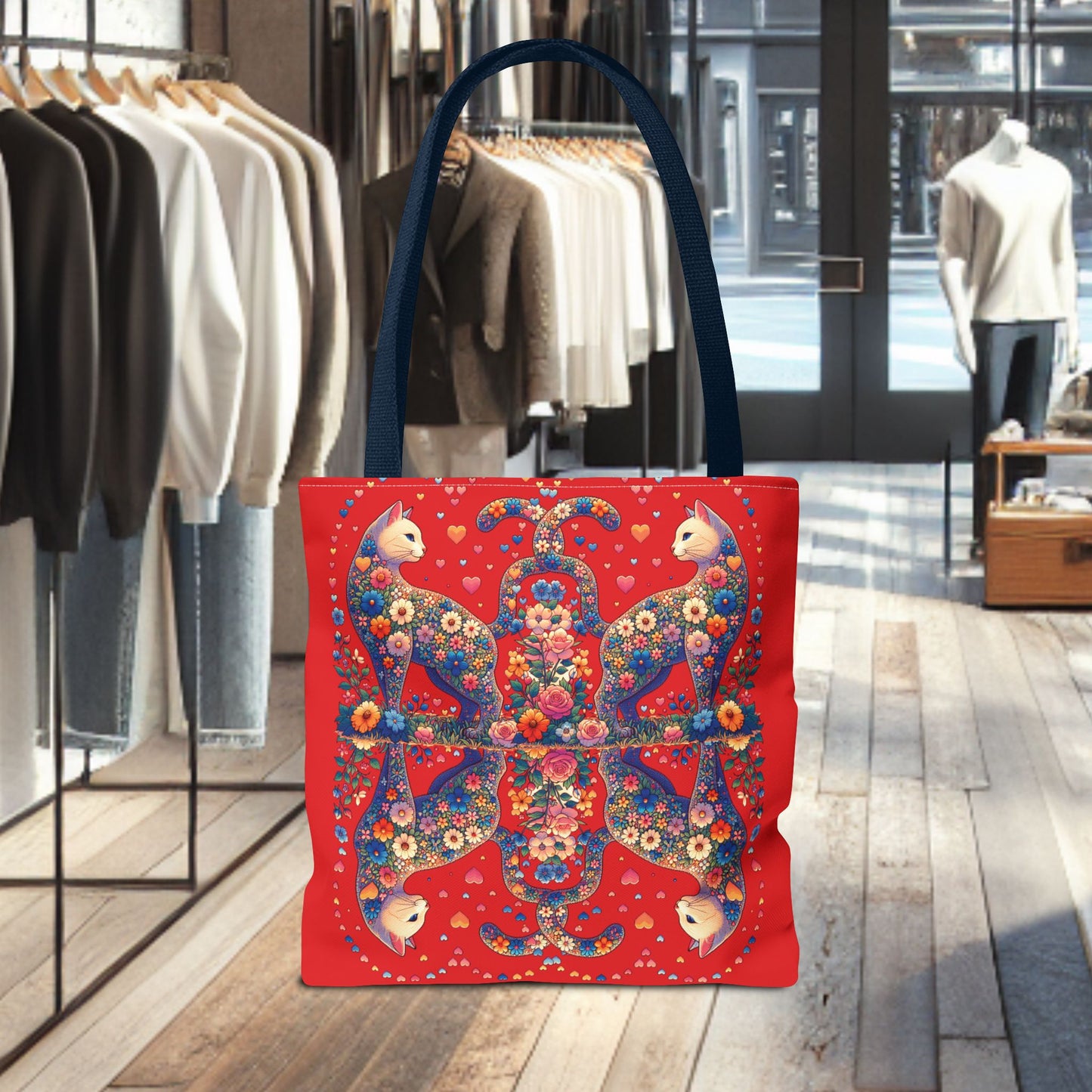 Mosaic Loving Cat Dark Red Tote Bag