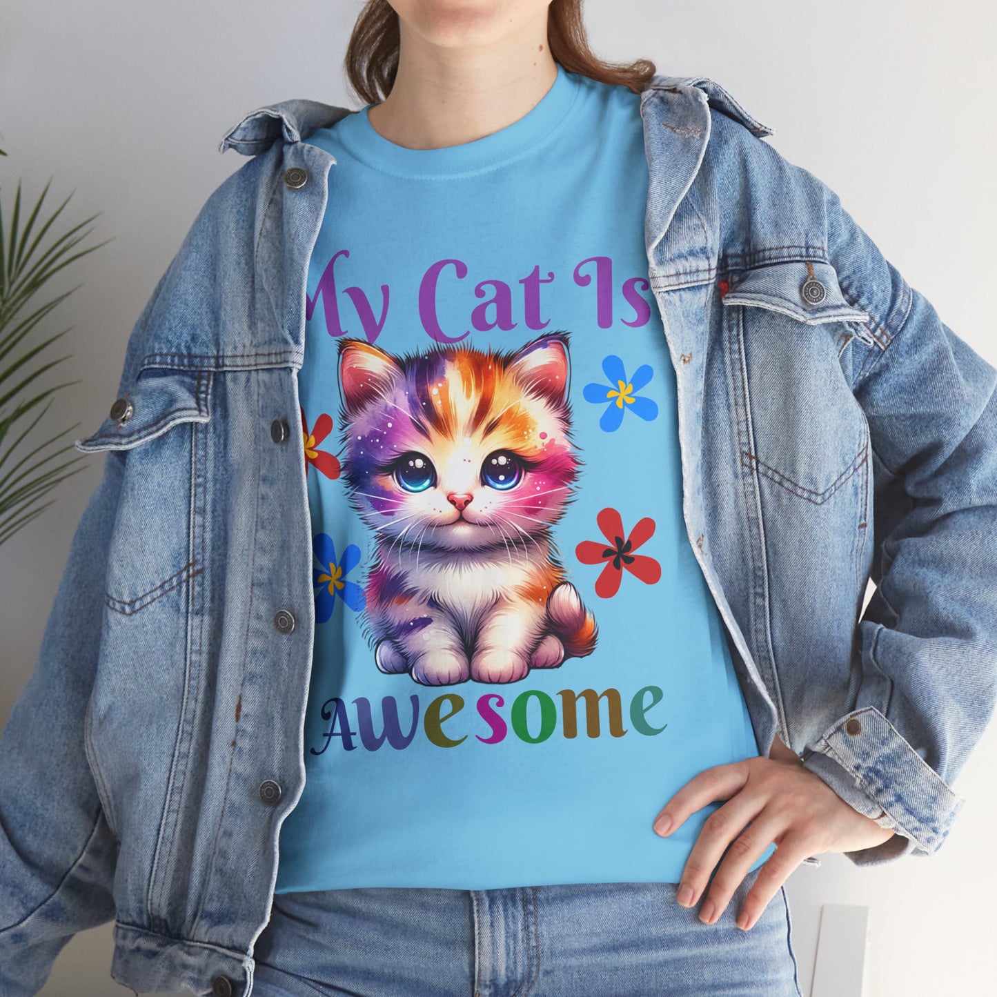 Awesome Cat Heavy Cotton Tee | Cat Lover Gift | Colorful Fun Shirt | Cute Animal Apparel | Perfect for Birthdays & Pet Lovers