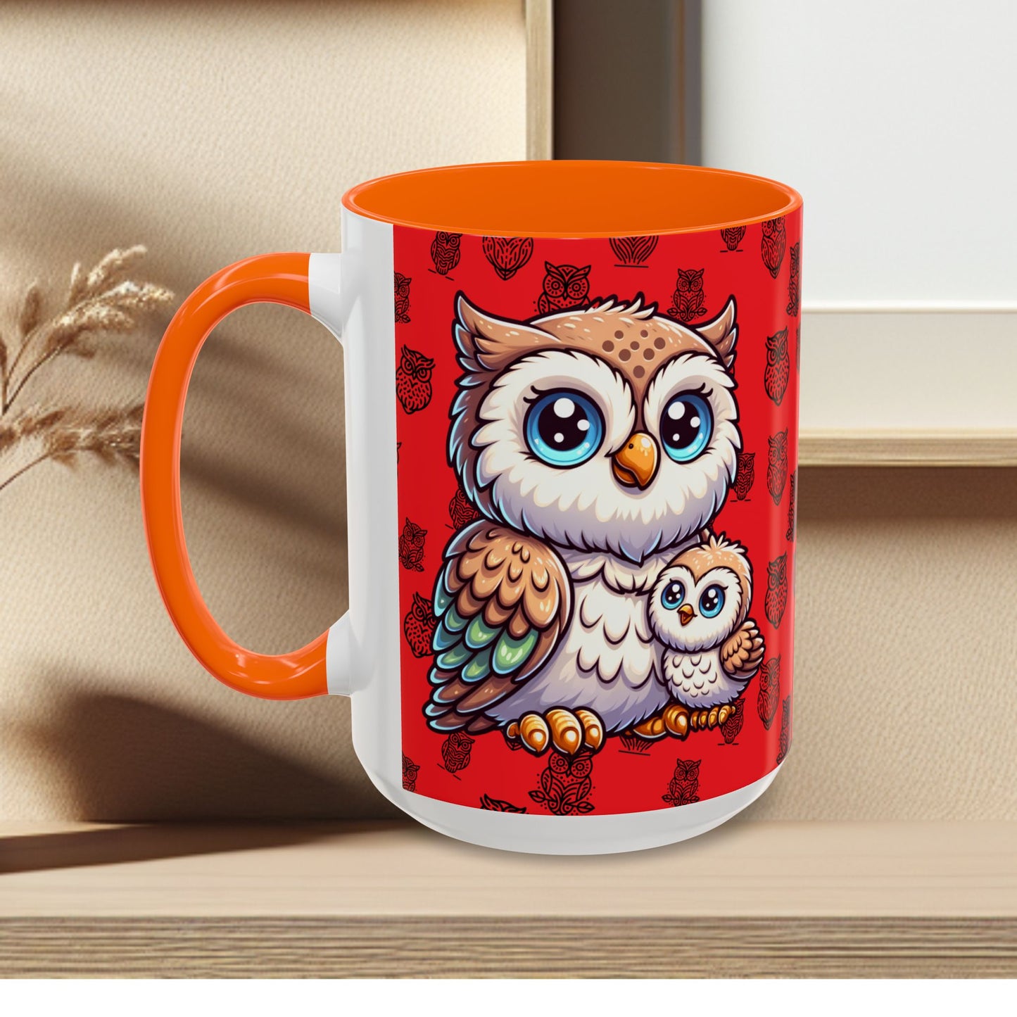 Red Coffee Mug - Owl Family - Colorful Inspirational Owl Design