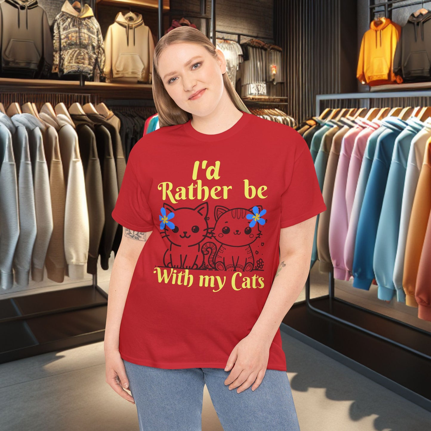 With my Cats Heavy Cotton Tee | Cat Lover Gift | Colorful Fun Shirt | Cute Animal Apparel | Perfect for Birthdays & Pet Lovers