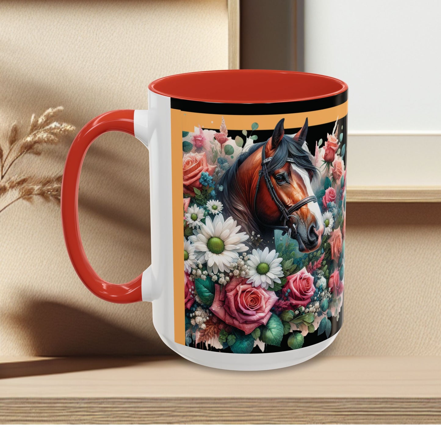 Coffee Mug Horses in Flowers 11oz 15oz