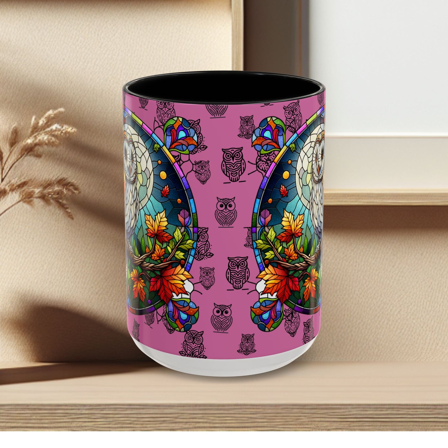 Coffee Mug -Colorful Stain Glass Owl Design