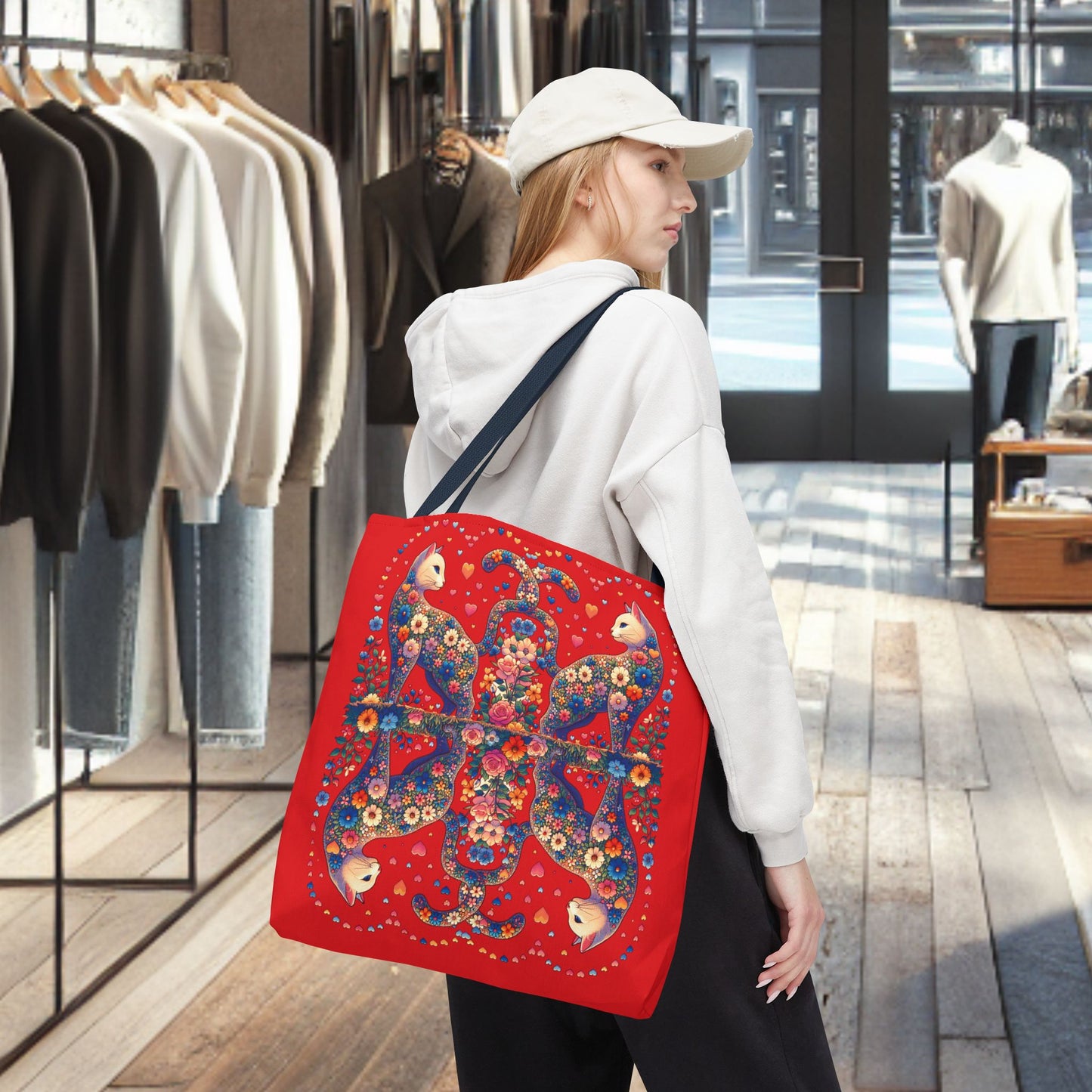 Mosaic Loving Cat Dark Red Tote Bag