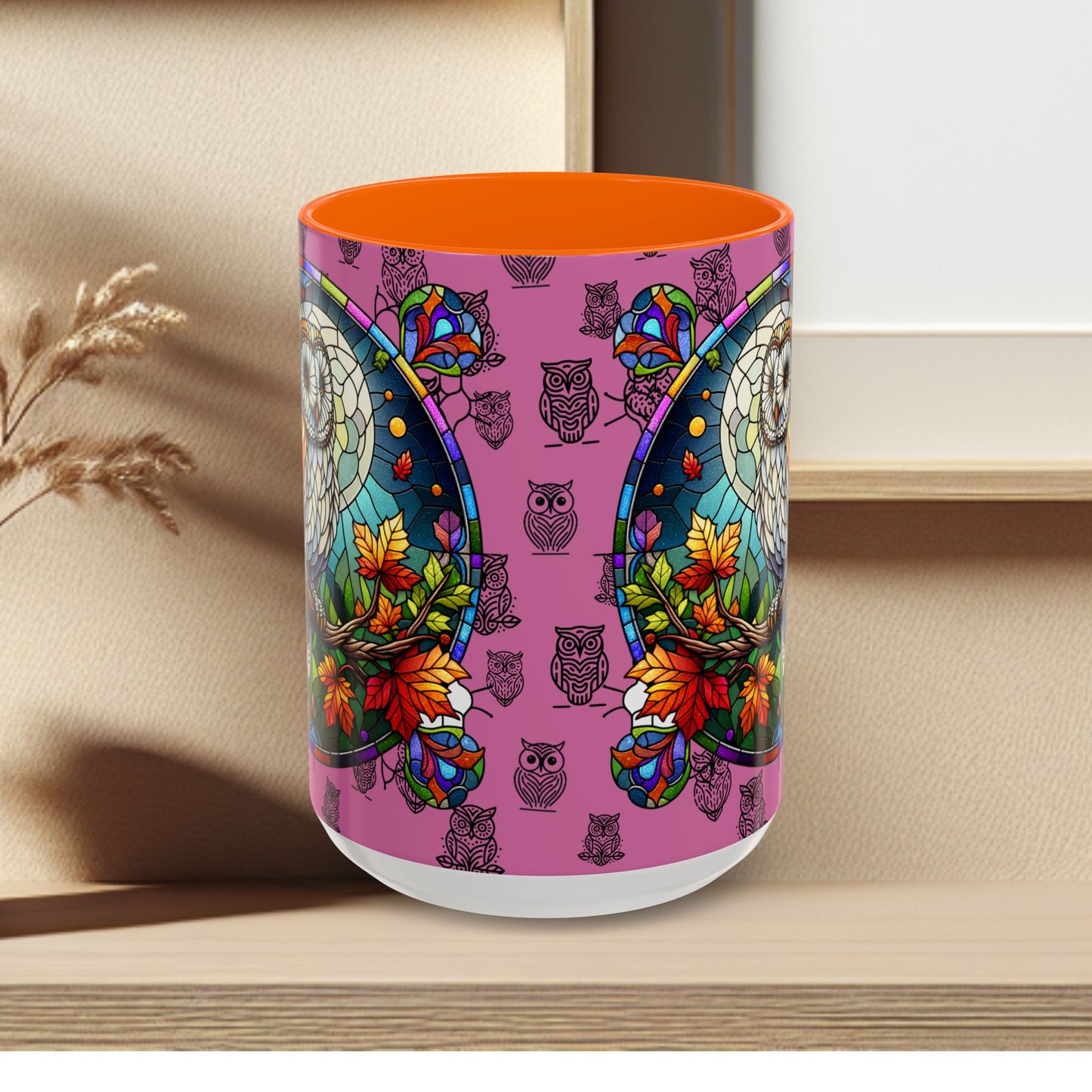Coffee Mug -Colorful Stain Glass Owl Design