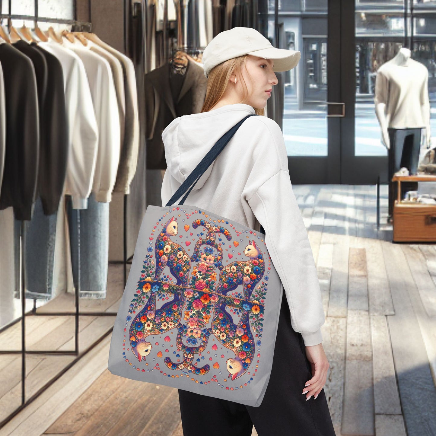 Mosaic Loving Cat Light Gray Tote Bag (AOP)