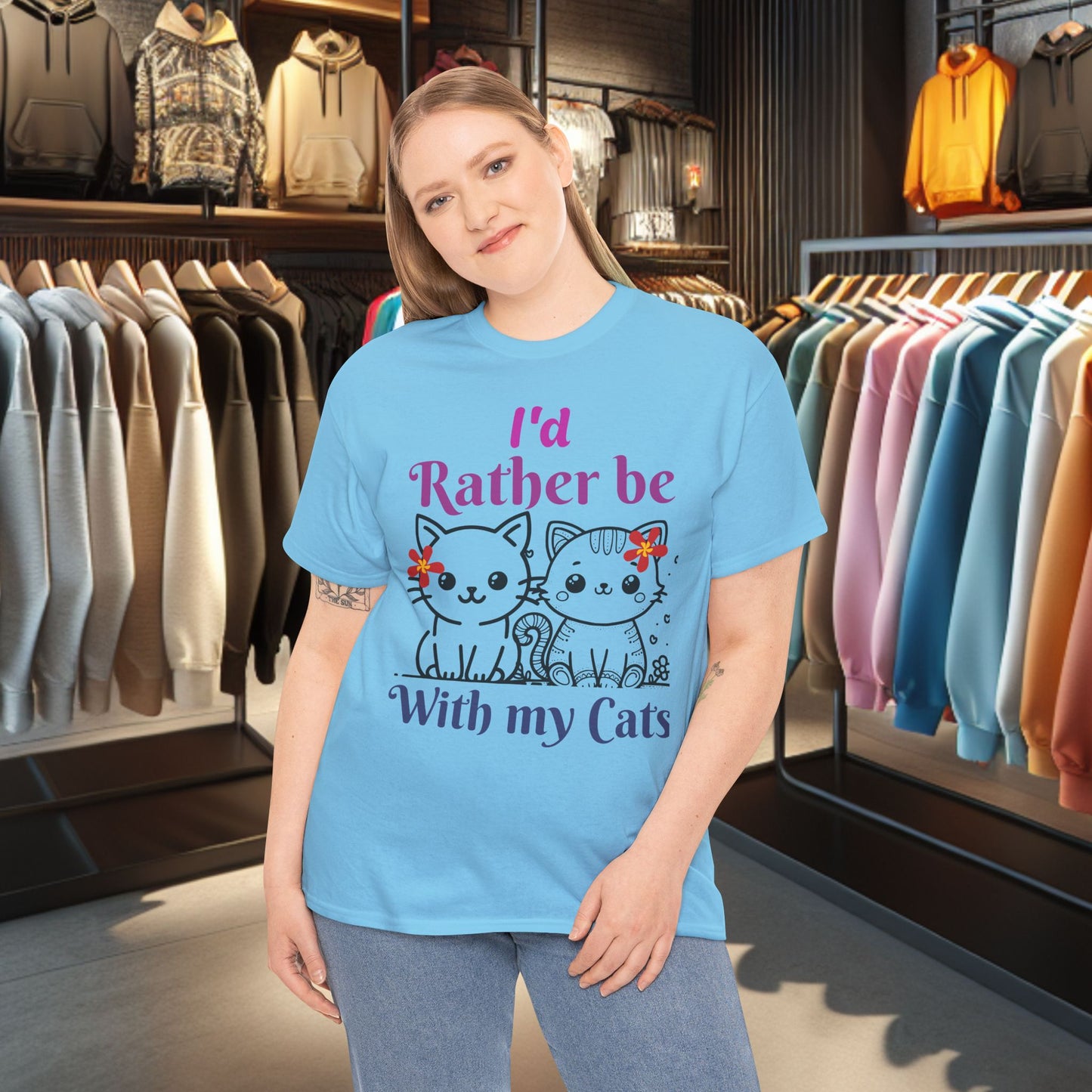 With my Cats Heavy Cotton Tee | Cat Lover Gift | Colorful Fun Shirt | Cute Animal Apparel | Perfect for Birthdays & Pet Lovers
