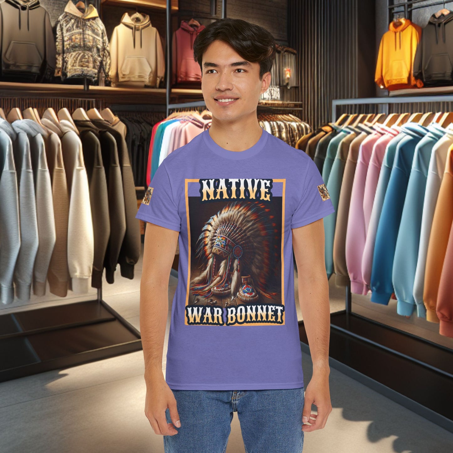 Unisex Cotton Tee - Native War Bonnet -Heavy Cotton Tee-