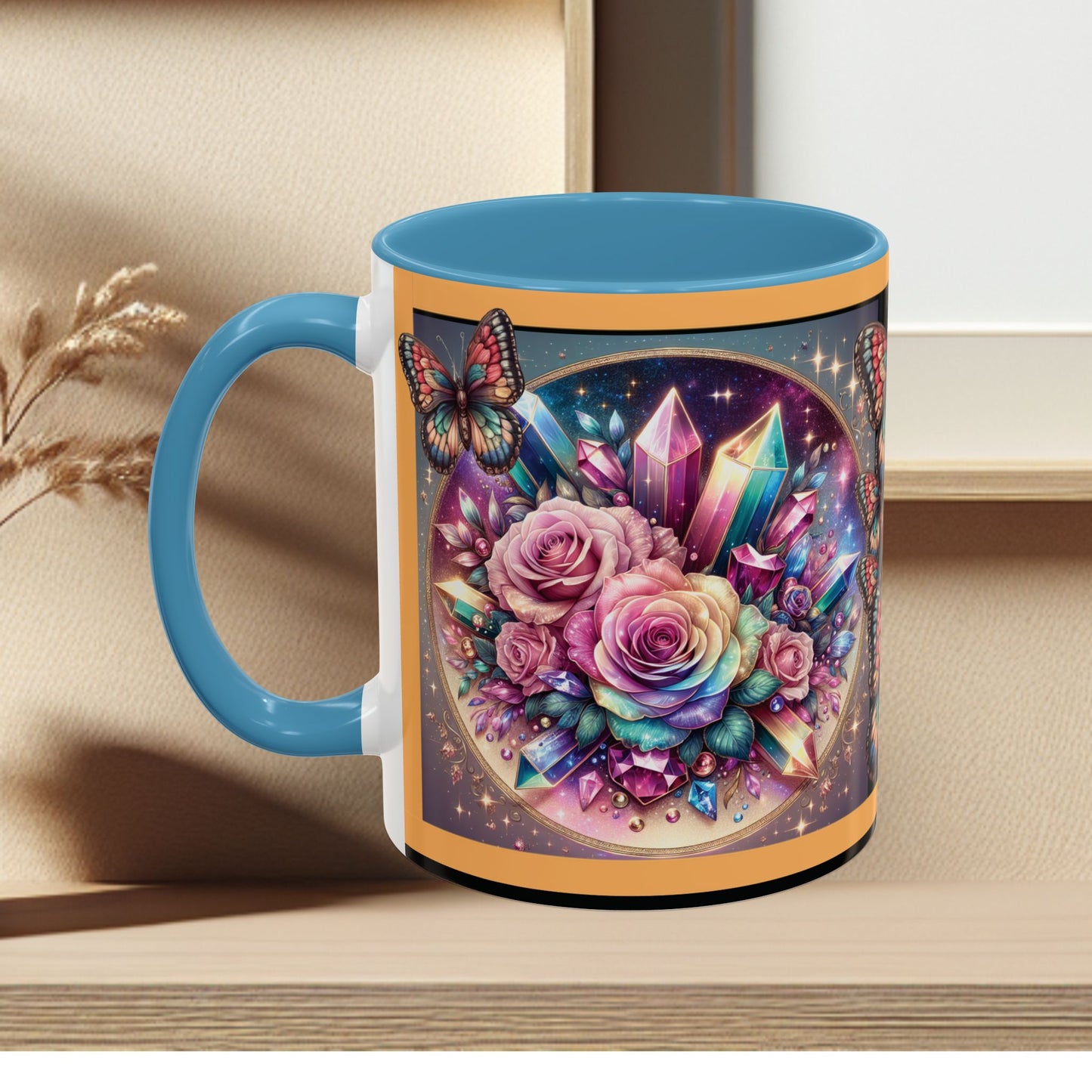 Coffee Mug Butterflys and Flowers