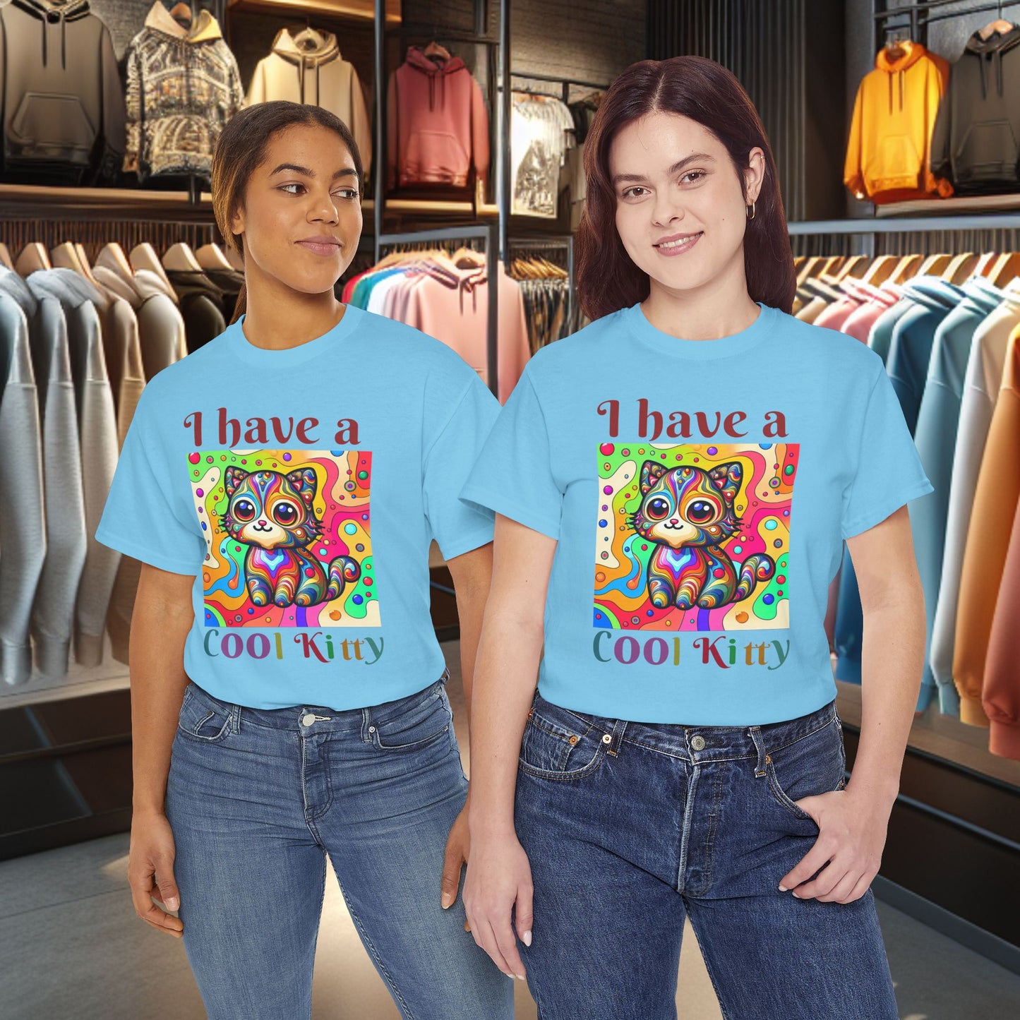 Cool Kitty Heavy Cotton Tee | Cat Lover Gift | Colorful Fun Shirt | Cute Animal Apparel | Perfect for Birthdays & Pet Lovers