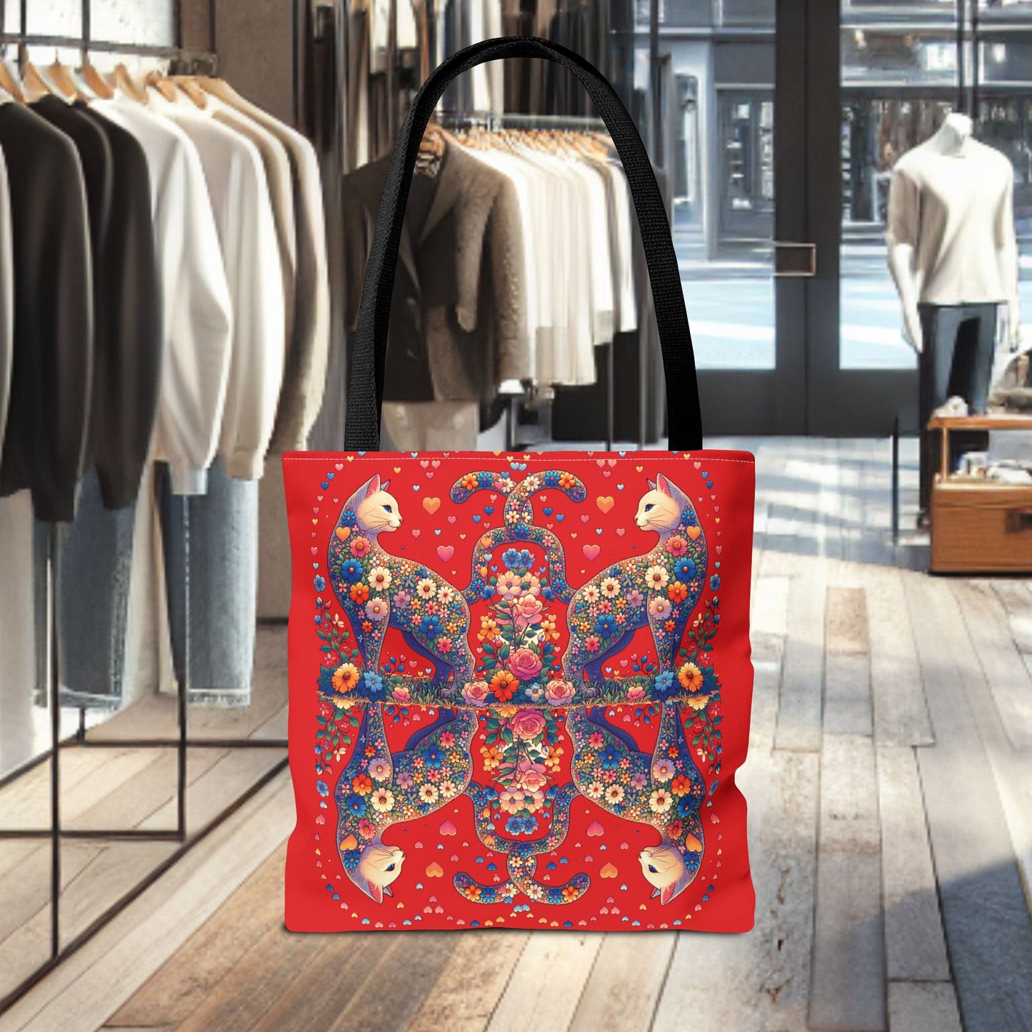 Mosaic Loving Cat Dark Red Tote Bag