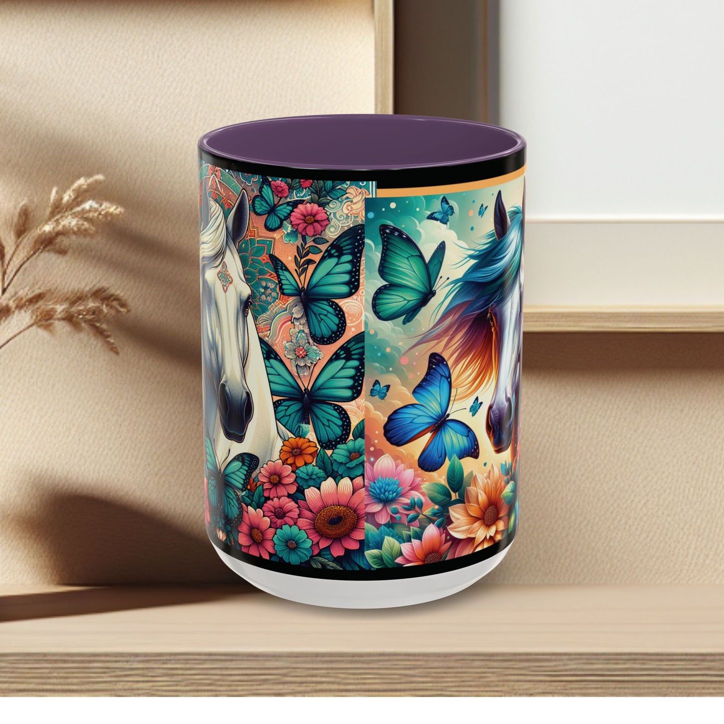 Coffee Mug Horses, Flowers, and Butterflies Mug