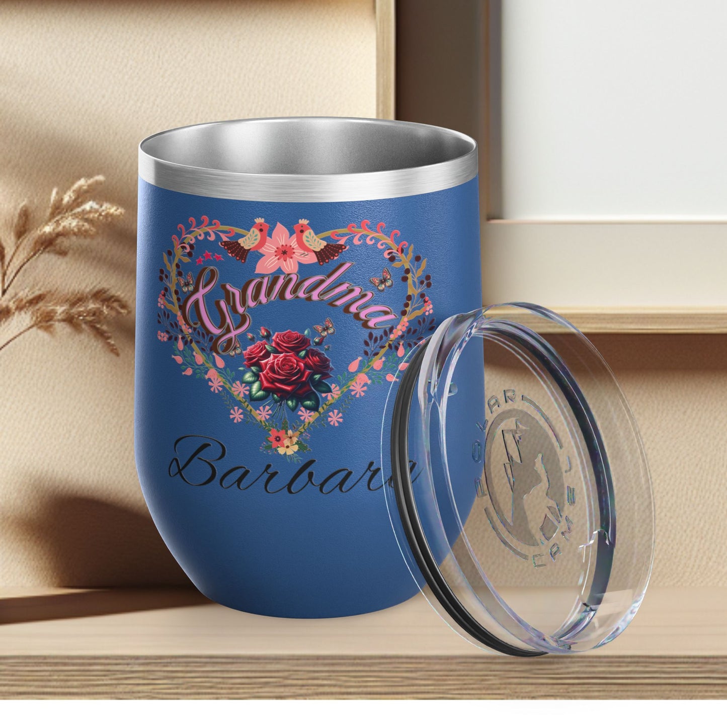 Personalized Grandma’s Wine Tumbler - 12oz Floral Heart Design