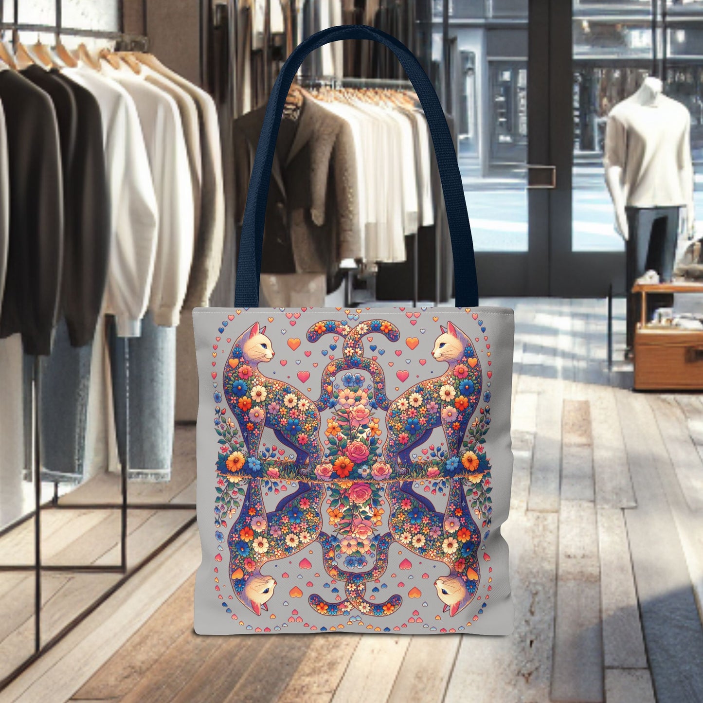 Mosaic Loving Cat Light Gray Tote Bag (AOP)
