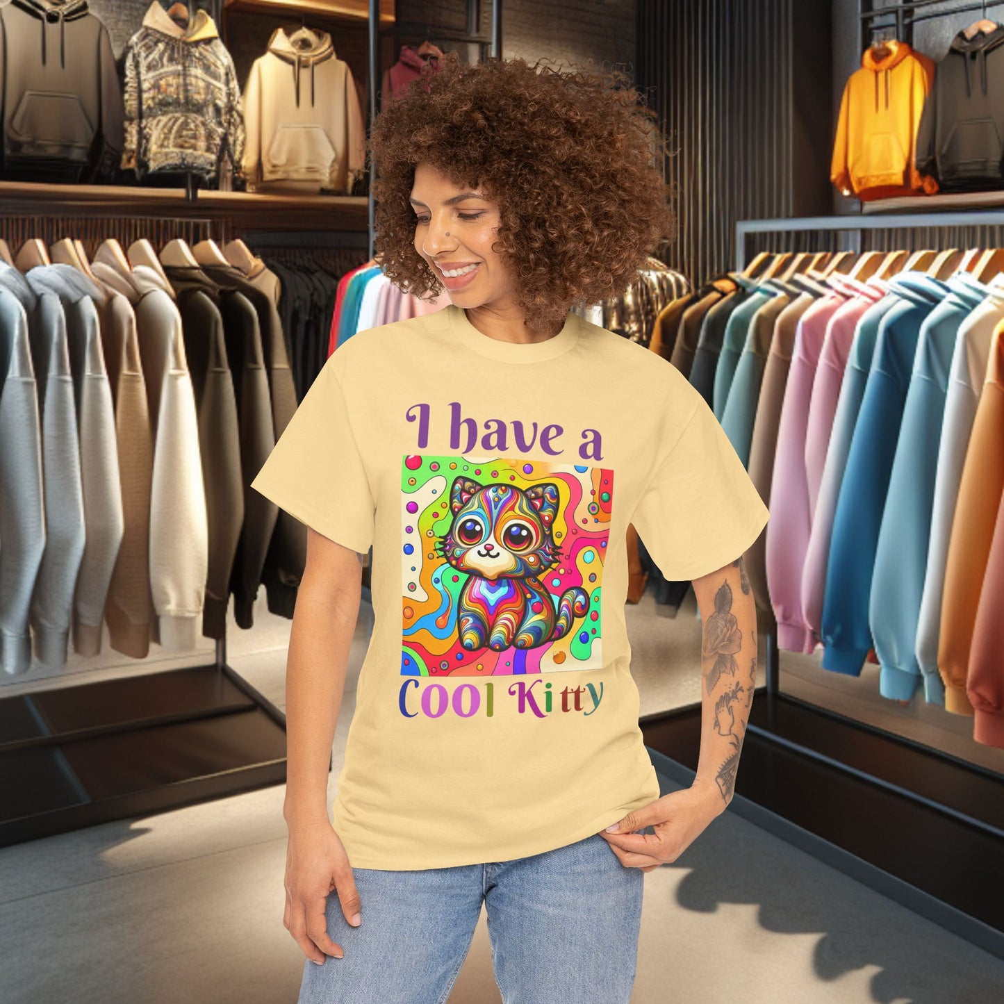 Cool Kitty Heavy Cotton Tee | Cat Lover Gift | Colorful Fun Shirt | Cute Animal Apparel | Perfect for Birthdays & Pet Lovers