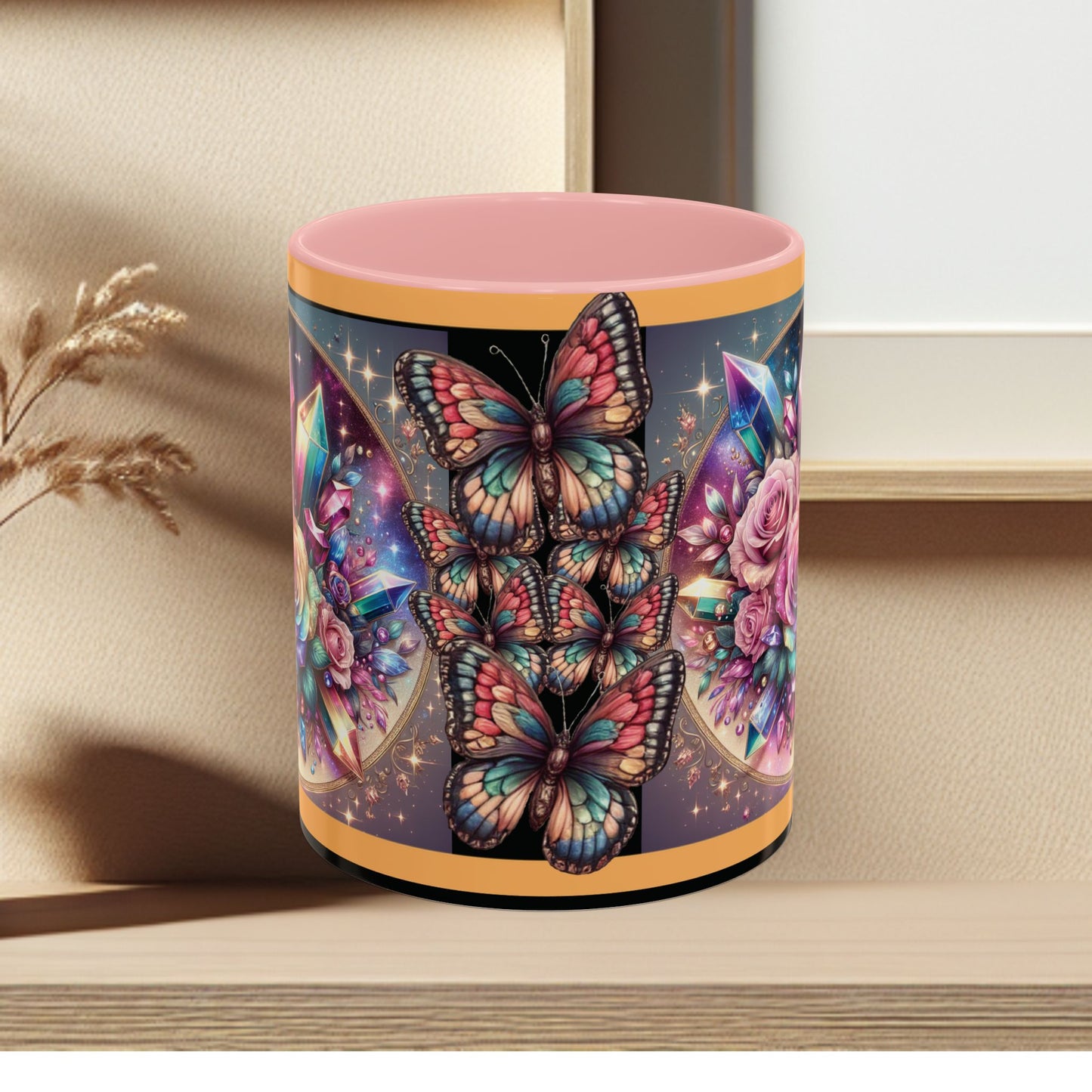 Coffee Mug Butterflys and Flowers