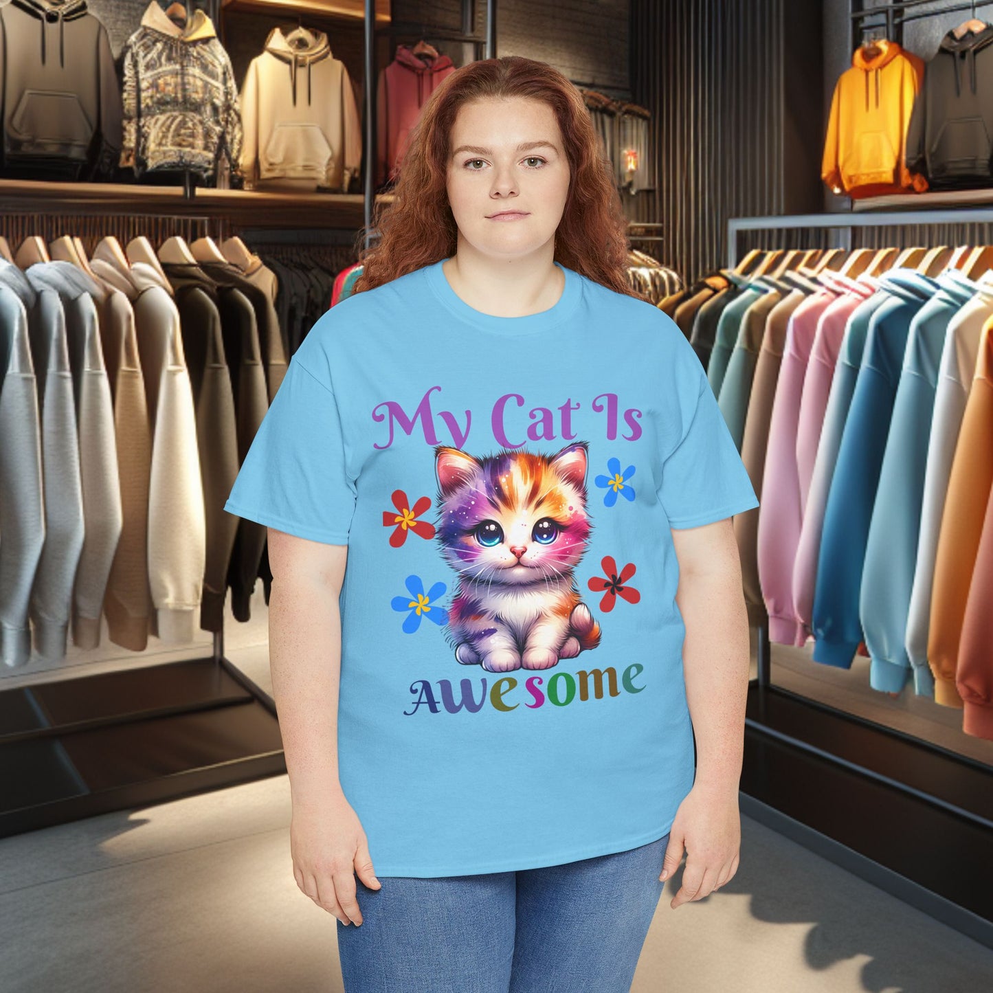 Awesome Cat Heavy Cotton Tee | Cat Lover Gift | Colorful Fun Shirt | Cute Animal Apparel | Perfect for Birthdays & Pet Lovers