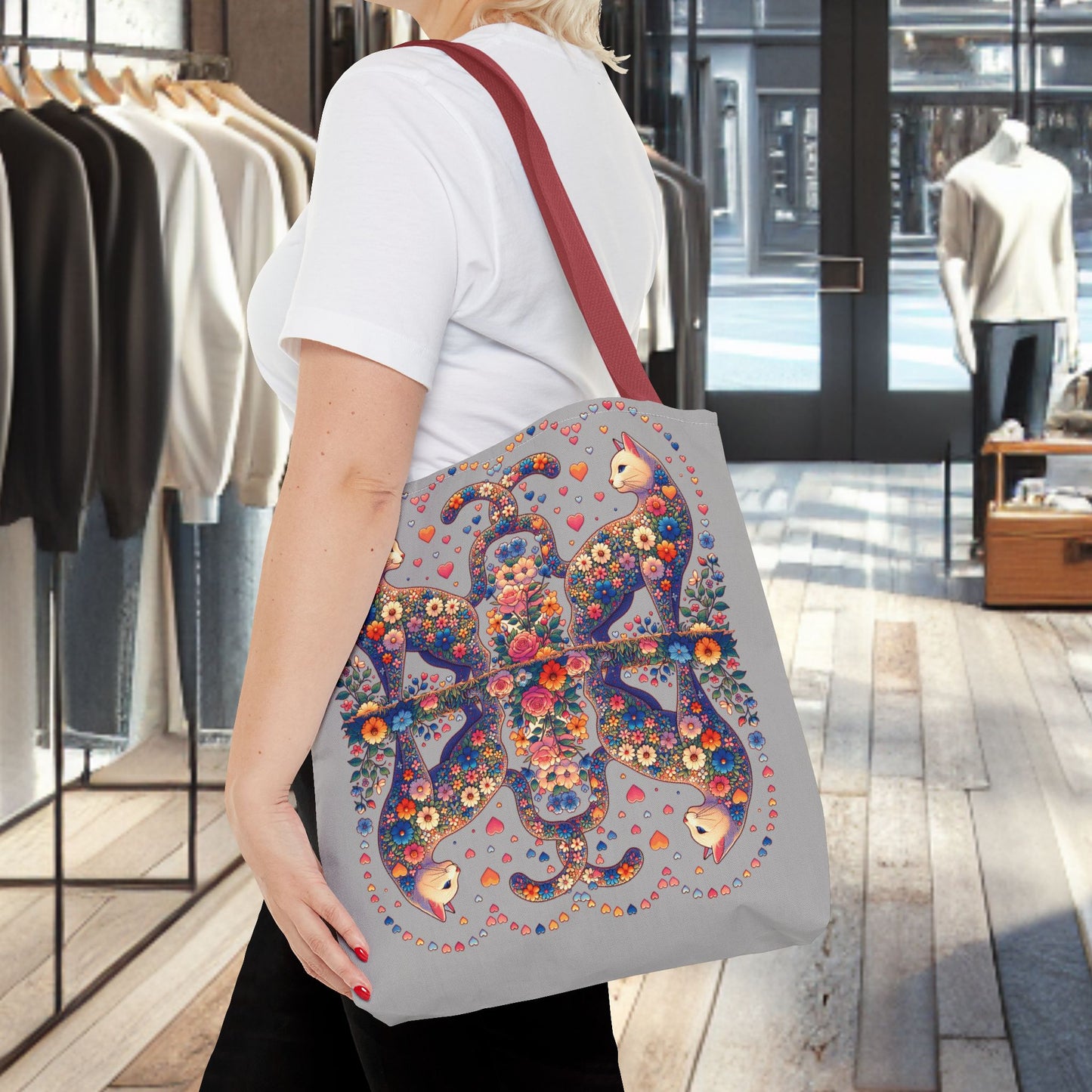 Mosaic Loving Cat Light Gray Tote Bag (AOP)