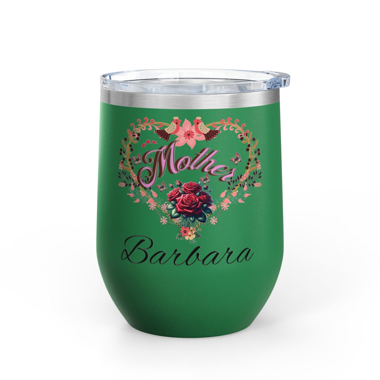 Personalized Mother’s Wine Tumbler - 12oz Floral Heart Design