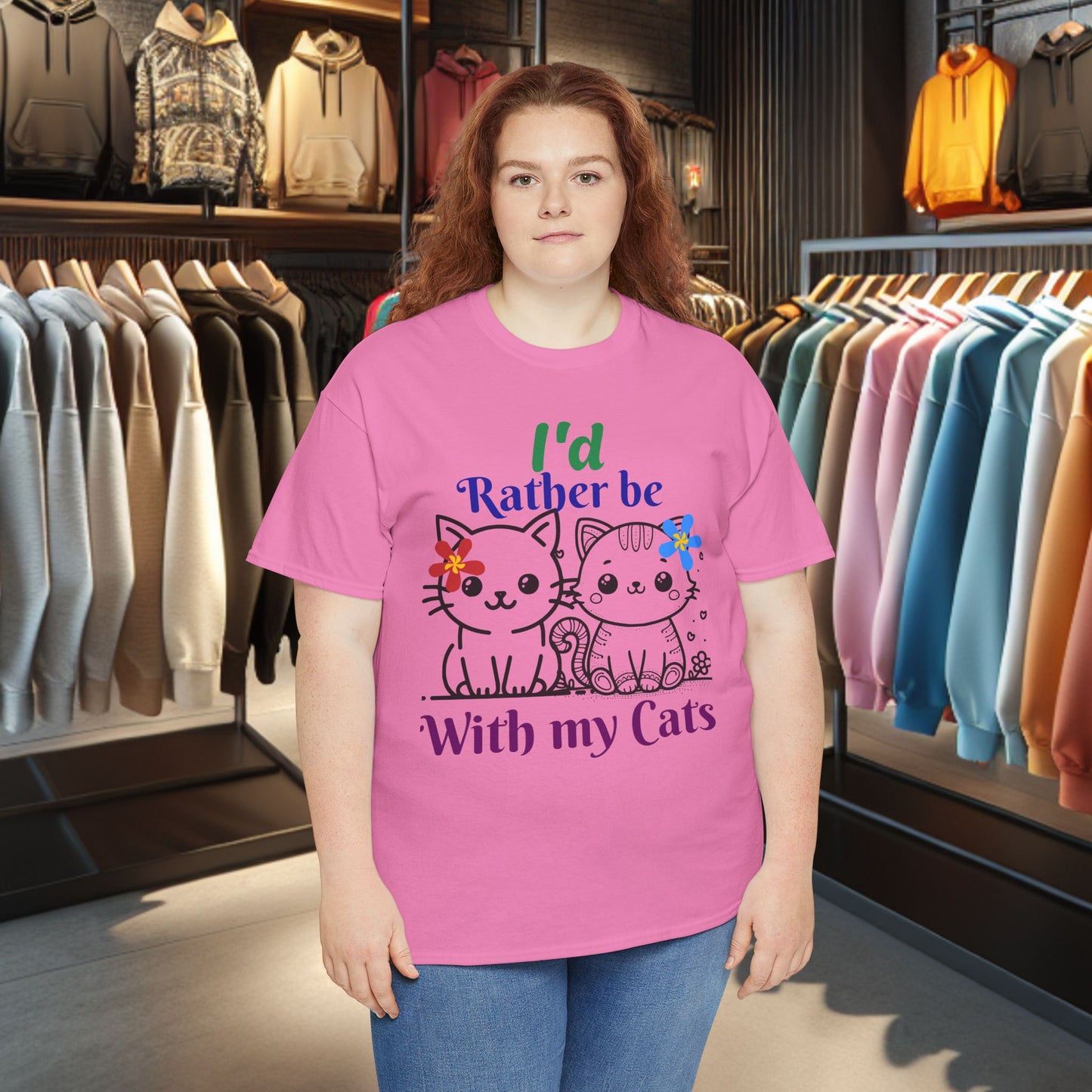 With my Cats Heavy Cotton Tee | Cat Lover Gift | Colorful Fun Shirt | Cute Animal Apparel | Perfect for Birthdays & Pet Lovers