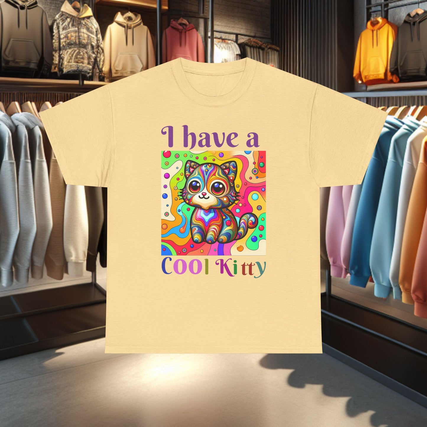 Cool Kitty Heavy Cotton Tee | Cat Lover Gift | Colorful Fun Shirt | Cute Animal Apparel | Perfect for Birthdays & Pet Lovers