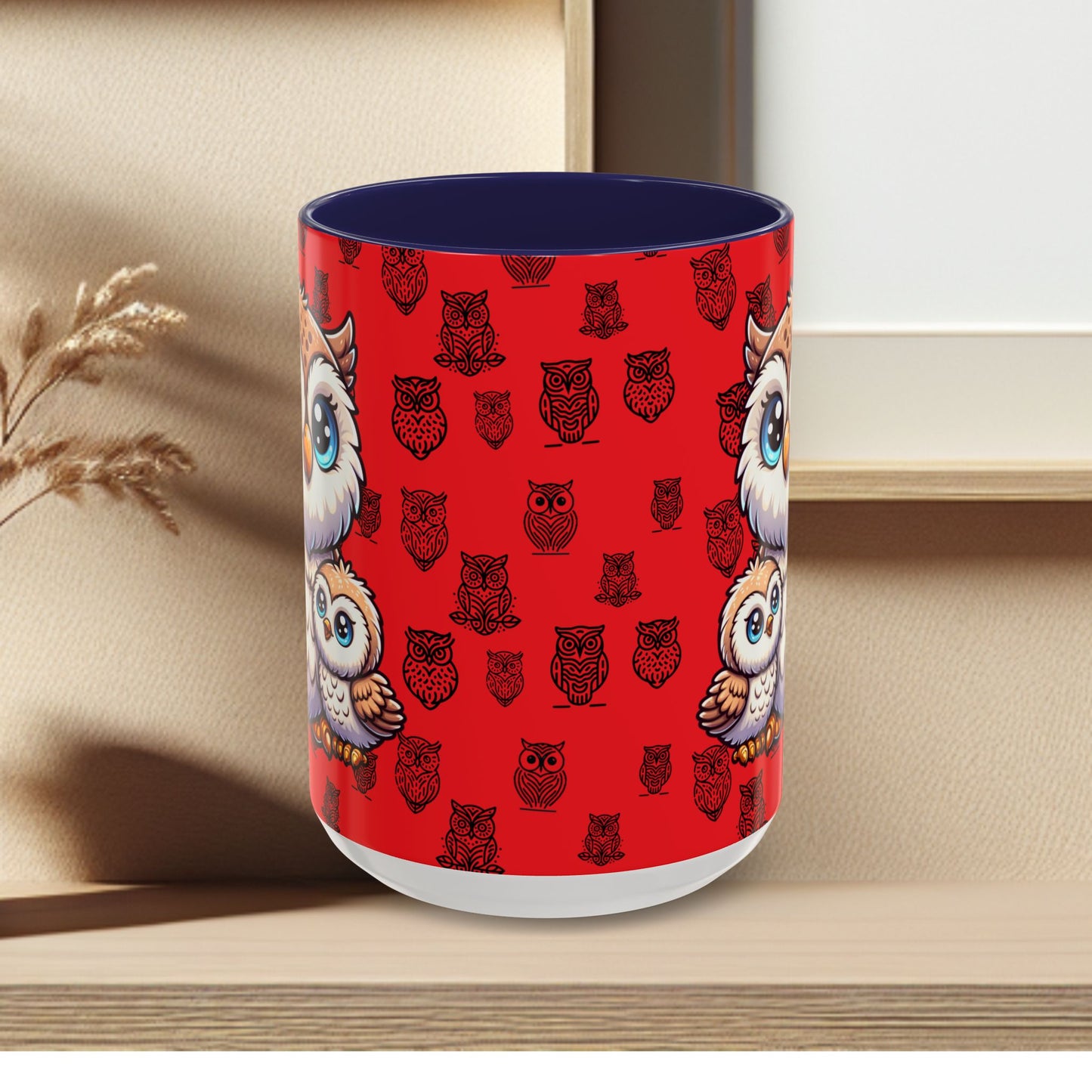 Red Coffee Mug - Owl Family - Colorful Inspirational Owl Design
