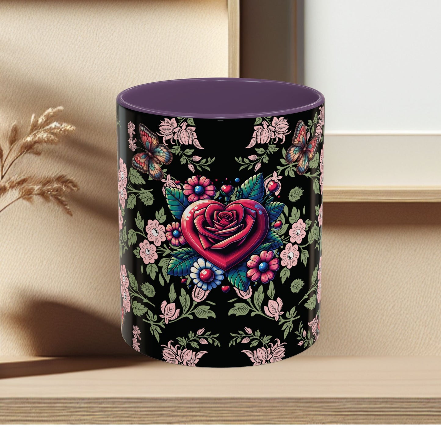 Floral Coffee Mug Black