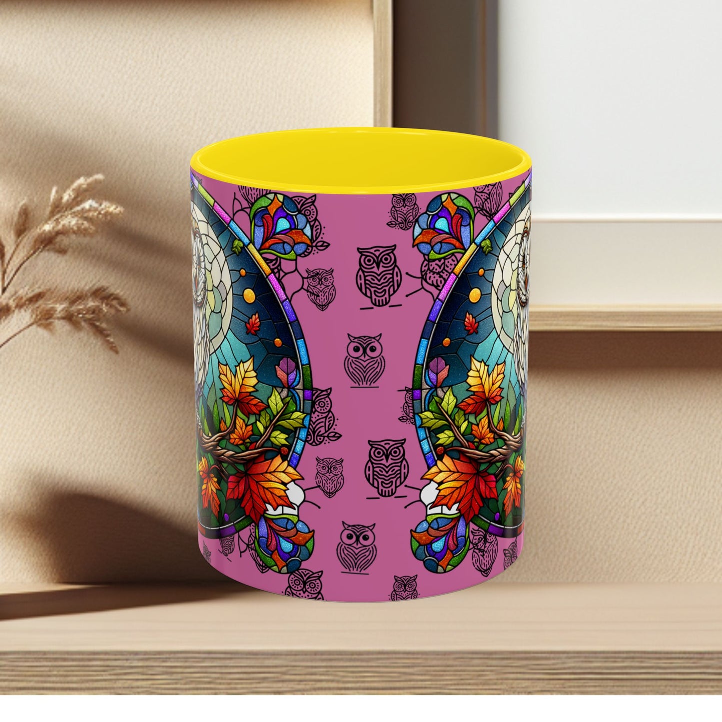 Coffee Mug -Colorful Stain Glass Owl Design