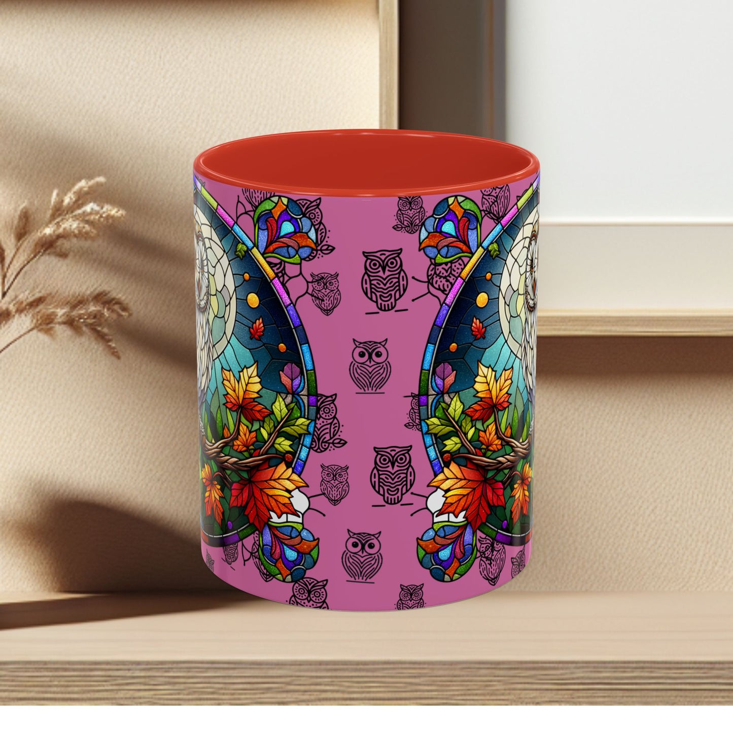 Coffee Mug -Colorful Stain Glass Owl Design