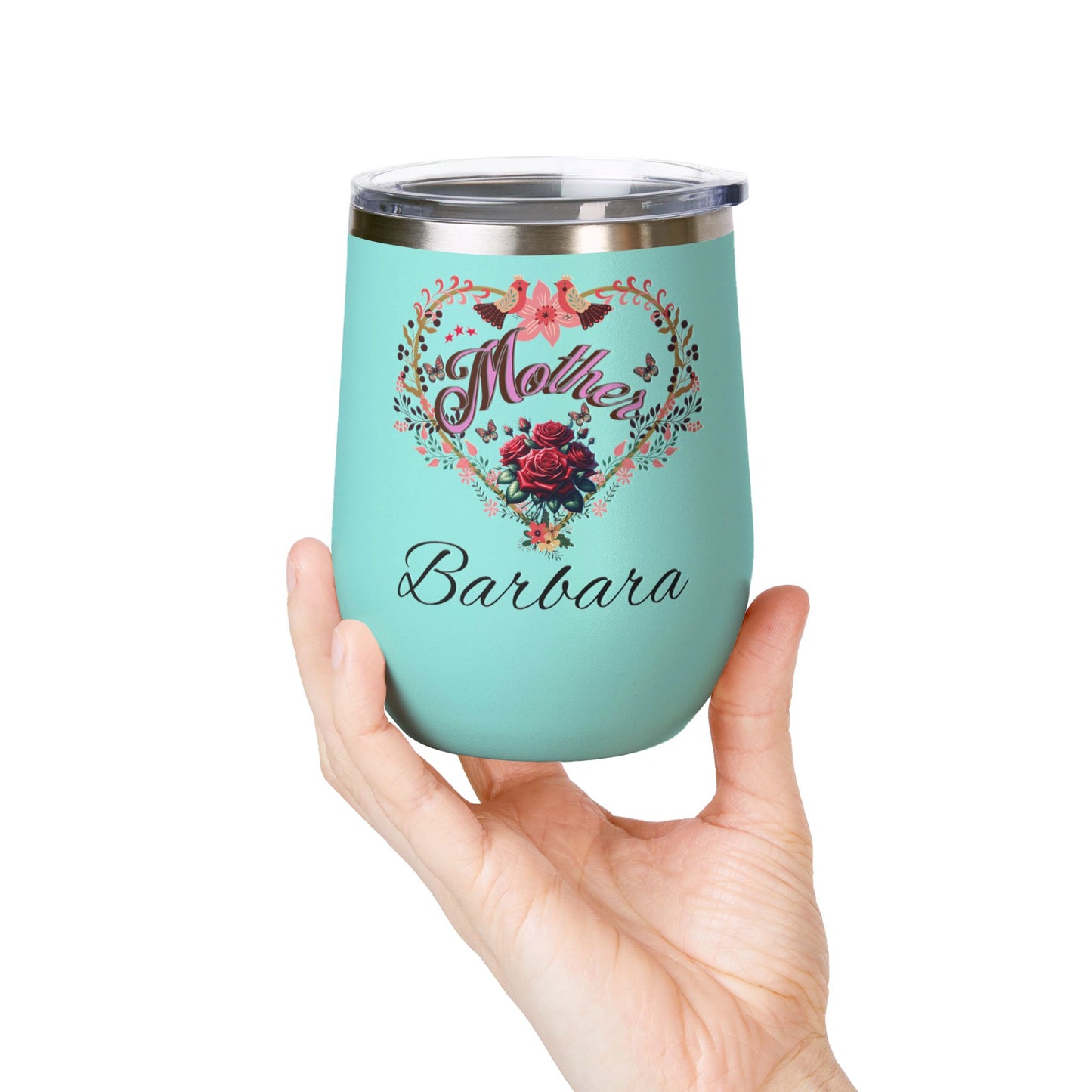 Personalized Mother’s Wine Tumbler - 12oz Floral Heart Design