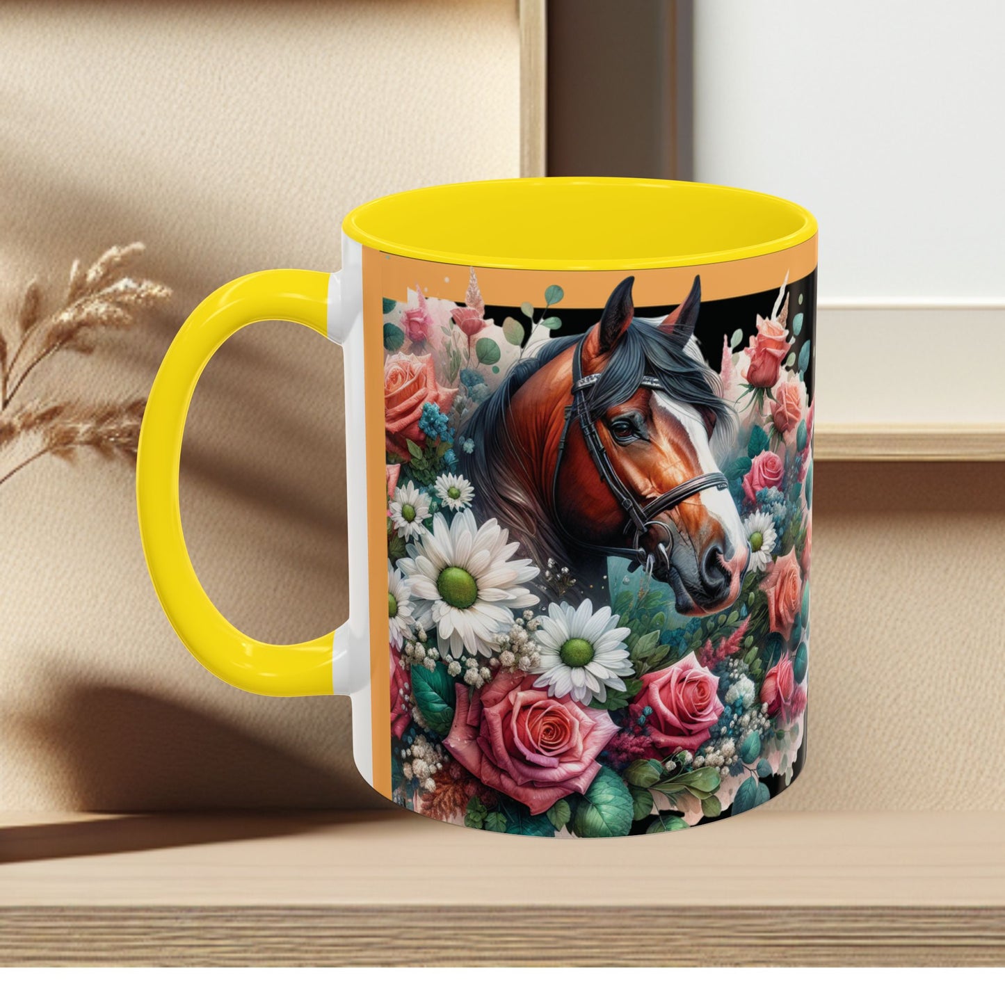 Coffee Mug Horses in Flowers 11oz 15oz