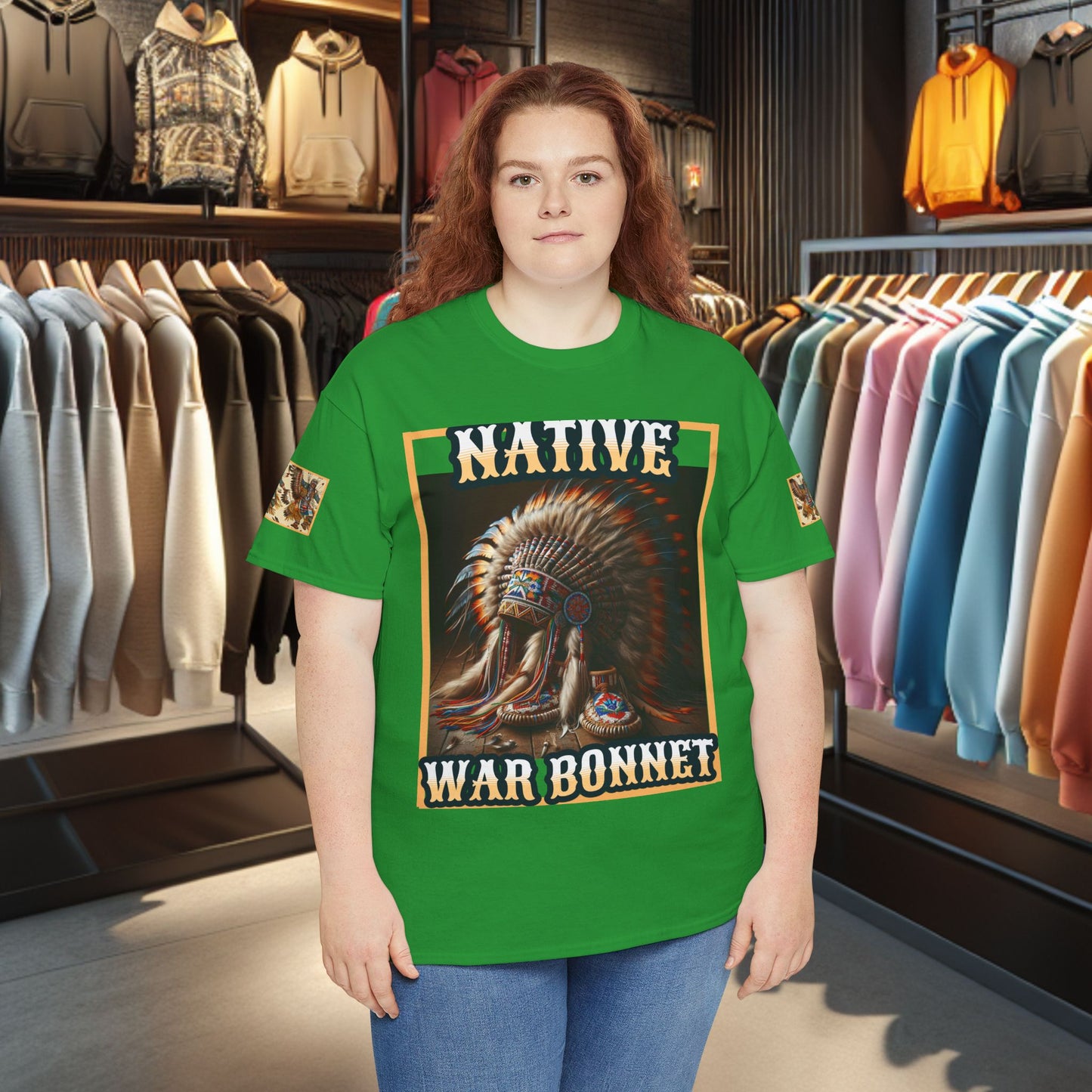 Unisex Cotton Tee - Native War Bonnet -Heavy Cotton Tee-