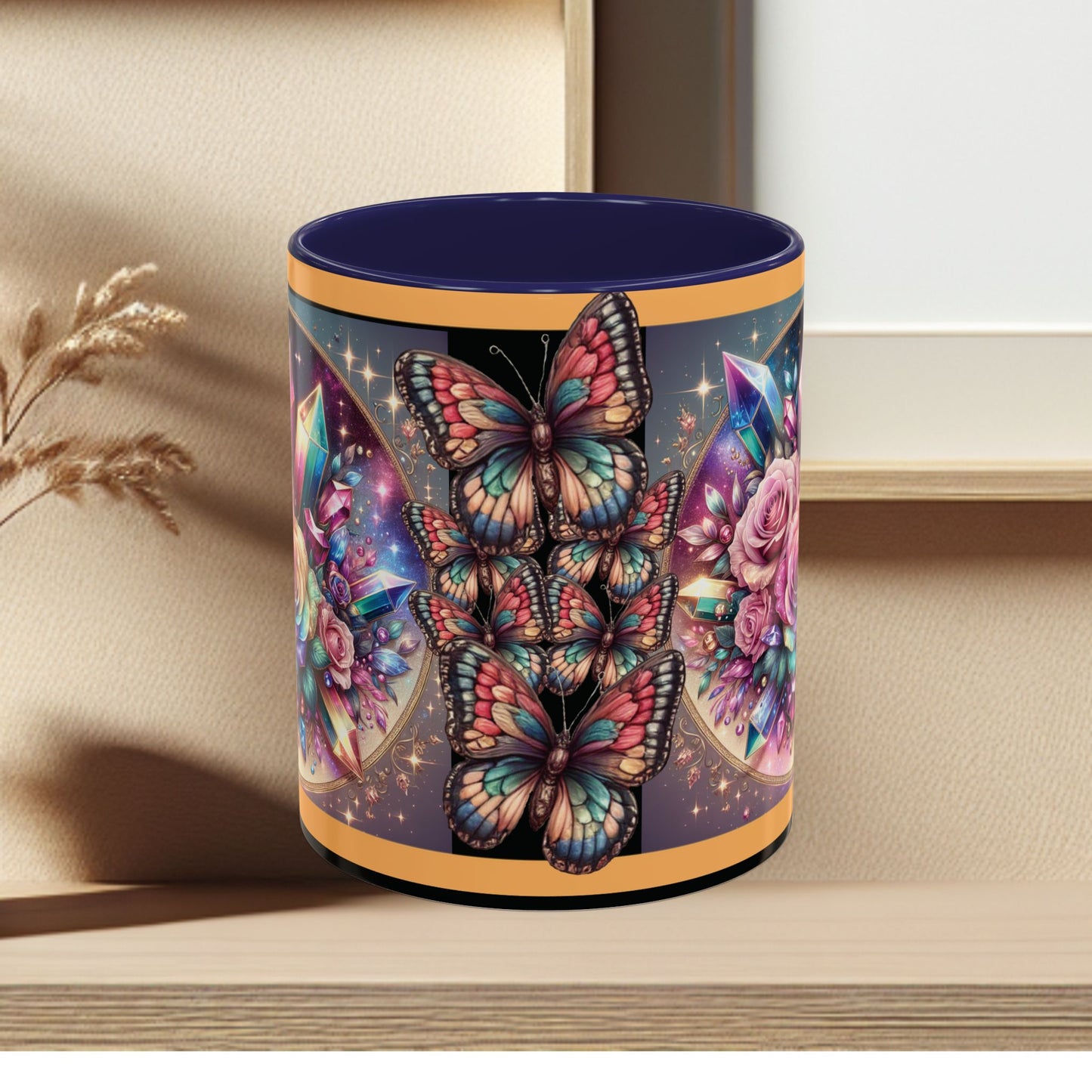 Coffee Mug Butterflys and Flowers