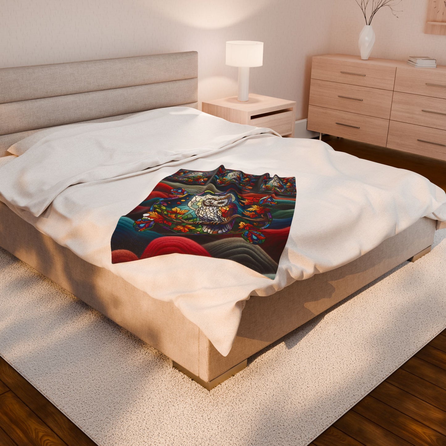 Stain Glass Owl Velveteen Plush Blanket — Cozy Stained Glass Owl Throw