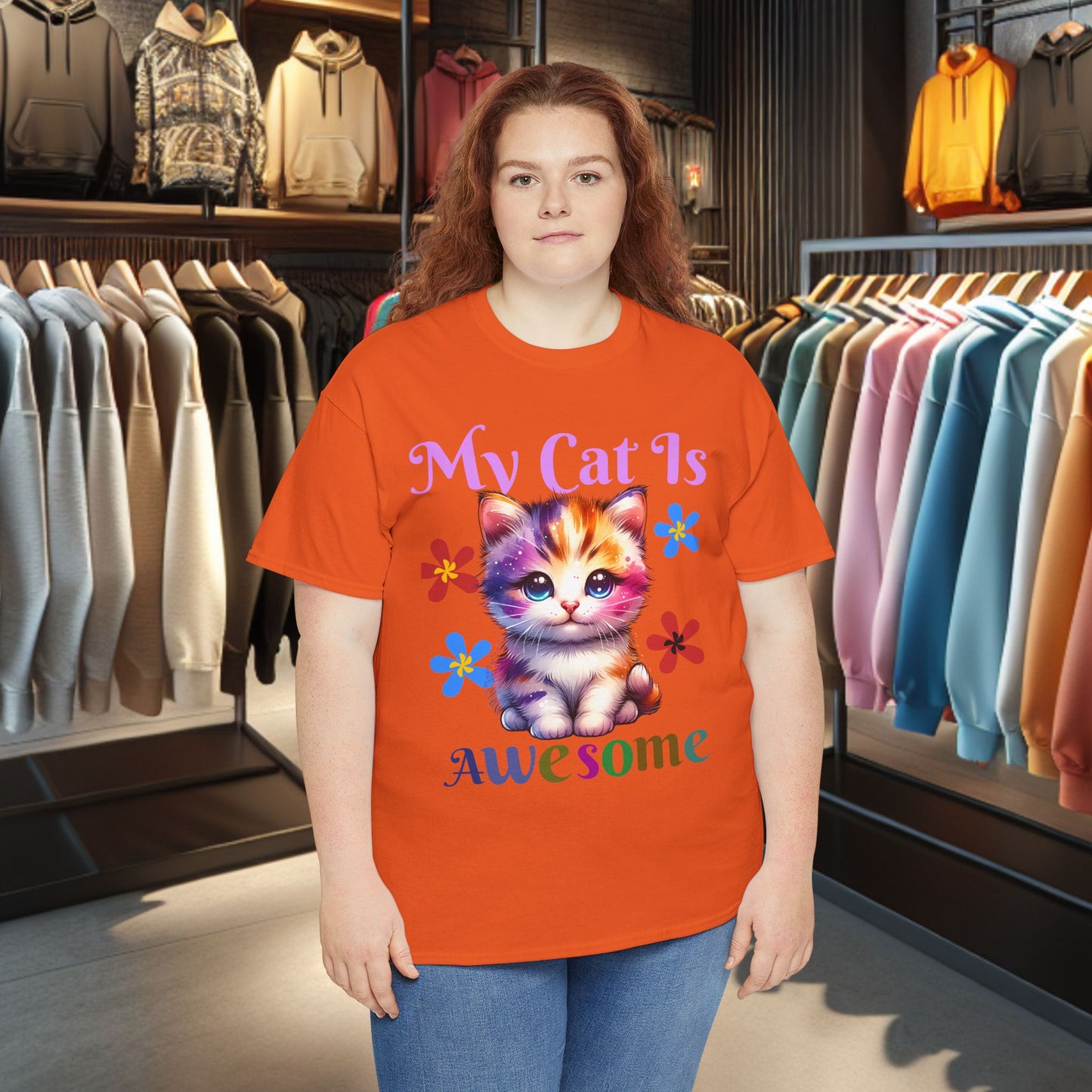 Awesome Cat Heavy Cotton Tee | Cat Lover Gift | Colorful Fun Shirt | Cute Animal Apparel | Perfect for Birthdays & Pet Lovers