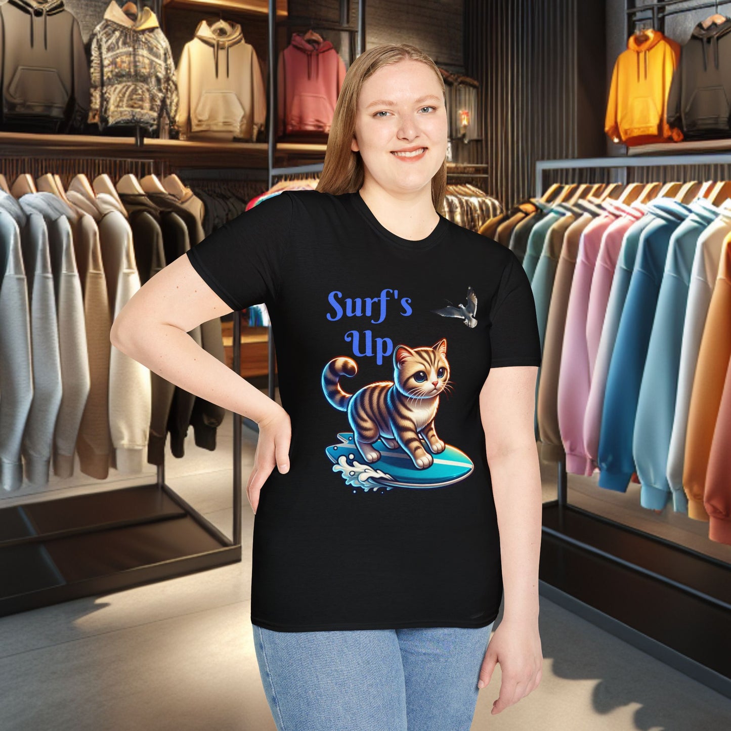 Kitty Surfing Unisex T-Shirt - Surf's Up