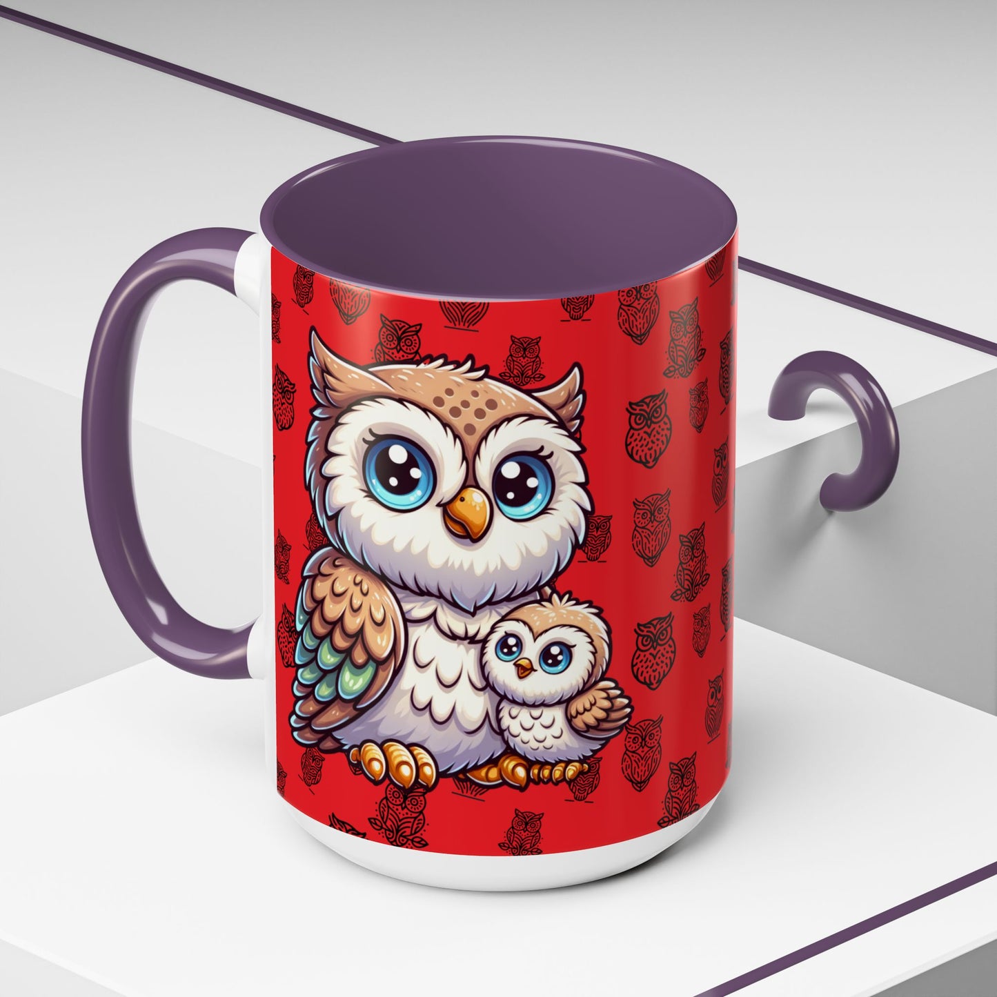 Red Coffee Mug - Owl Family - Colorful Inspirational Owl Design