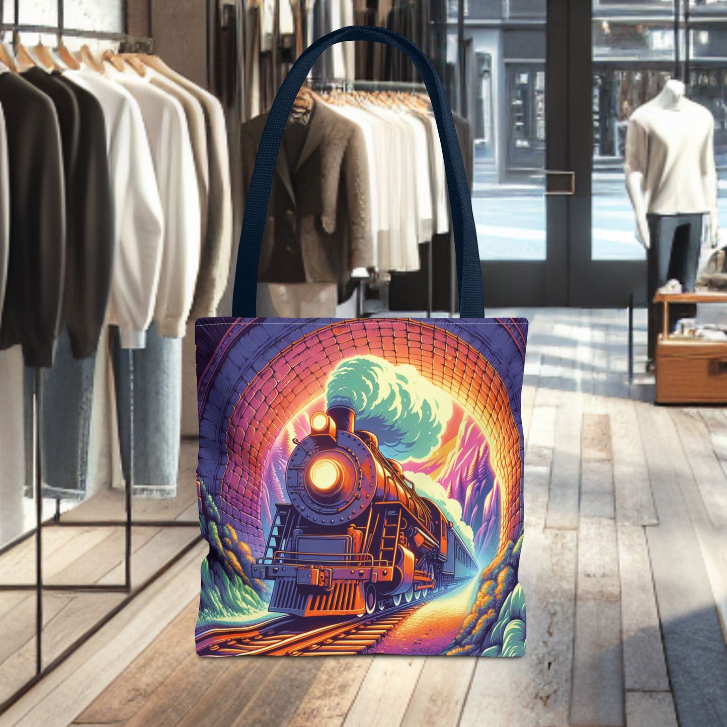 Steam Locomotive Tote Bag (AOP)- Vintage Train Tunnel Design