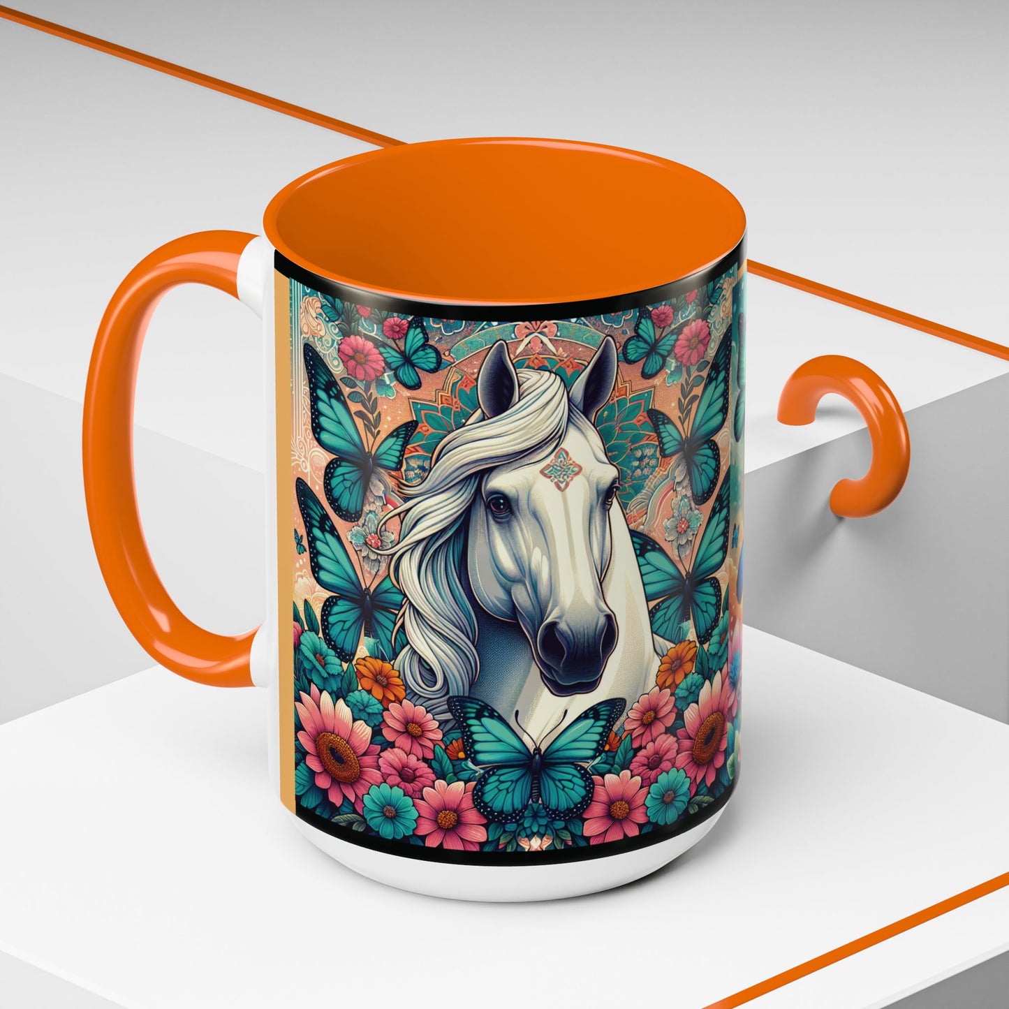 Coffee Mug Horses, Flowers, and Butterflies Mug