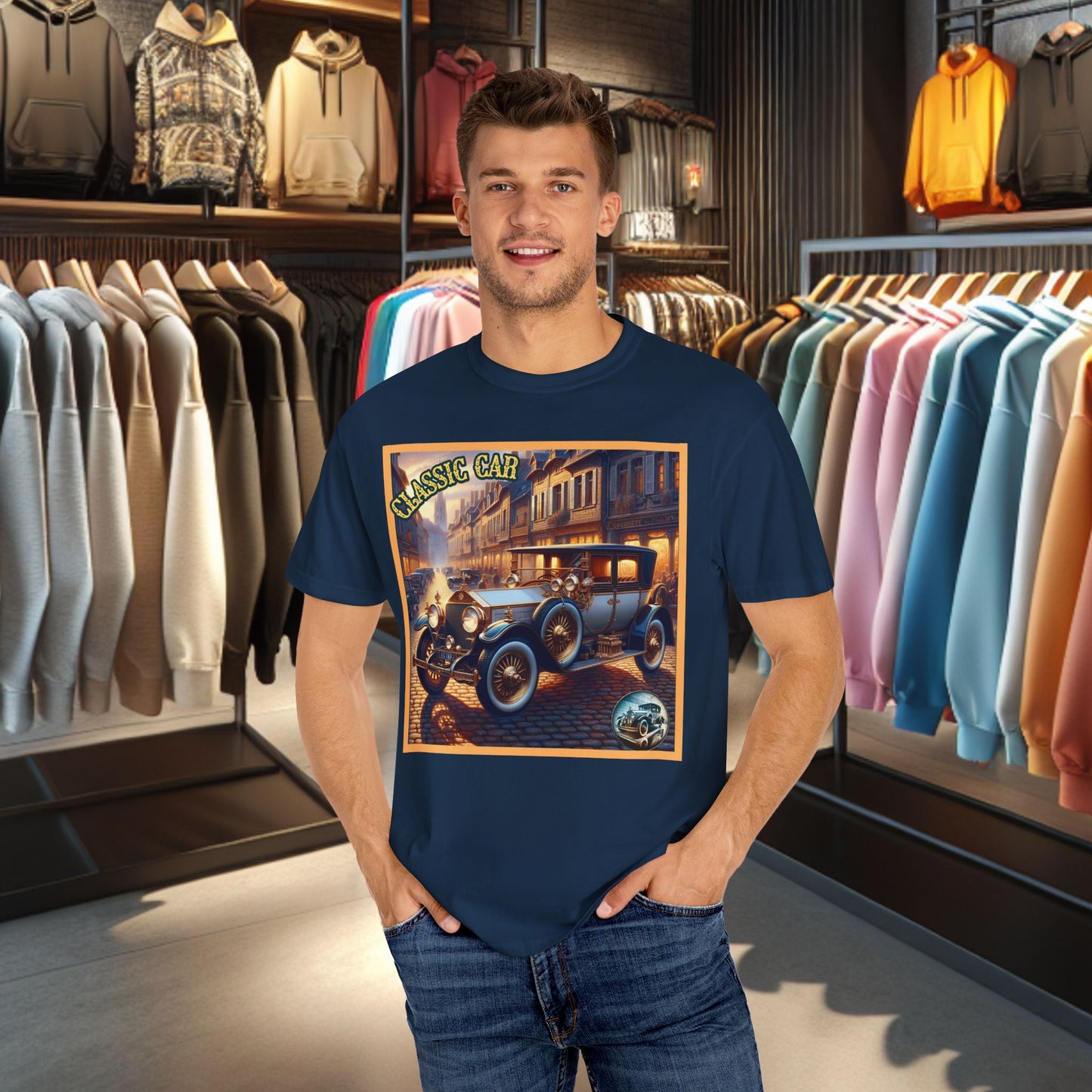 Tee Shirt - Classic Blue Car - T-shirt Blac-