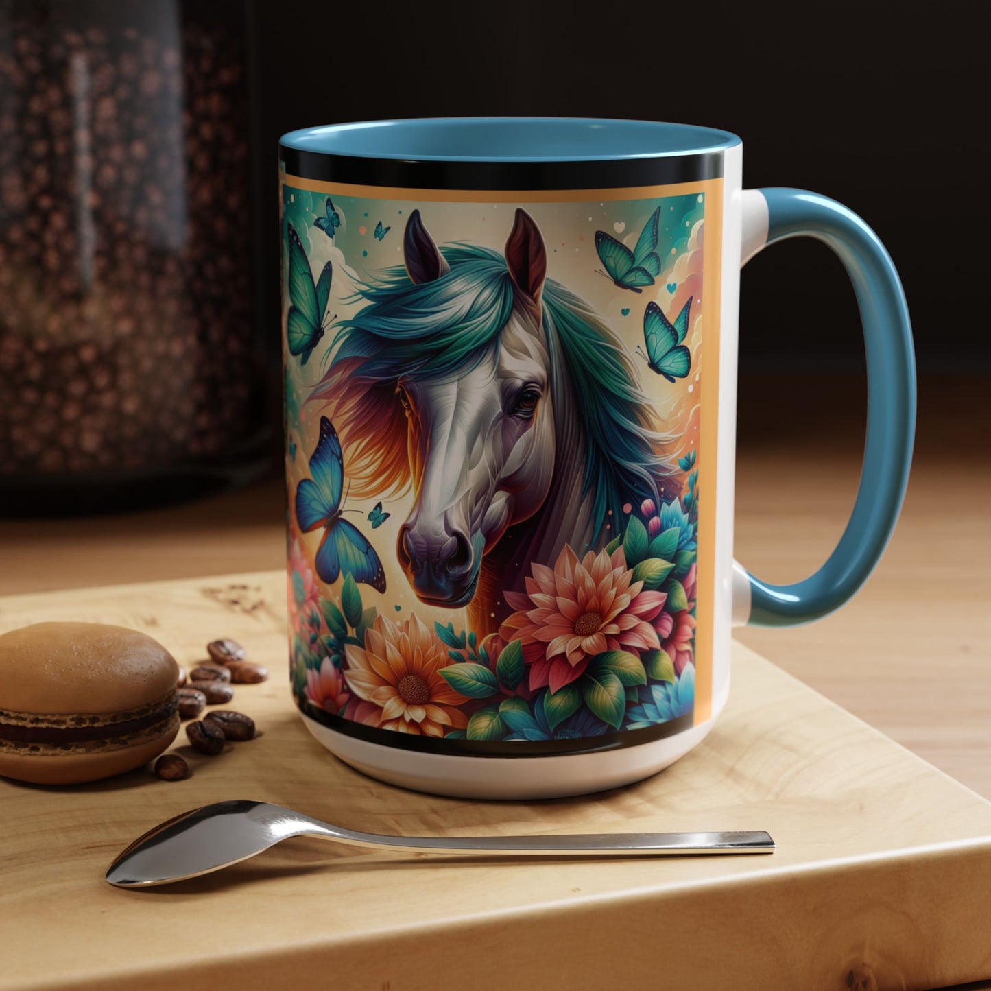 Coffee Mug Horses, Flowers, and Butterflies Mug