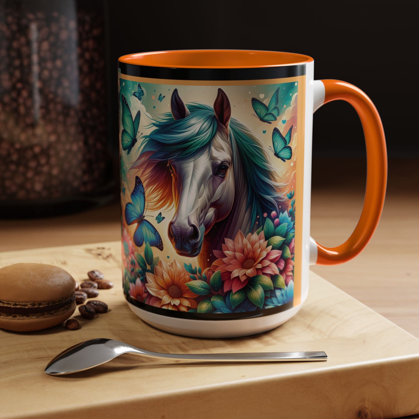 Coffee Mug Horses, Flowers, and Butterflies Mug