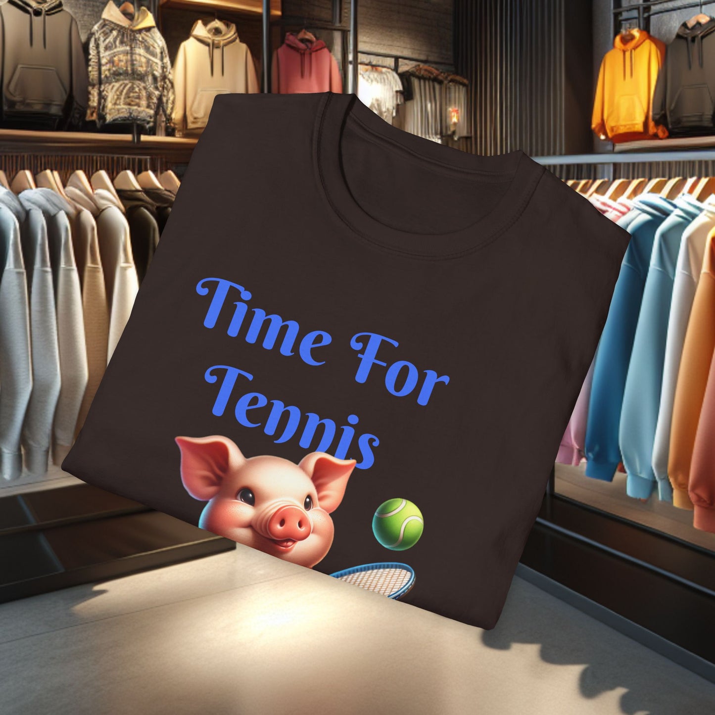 Pig Playing Tennis Unisex T-Shirt - Time For Tennis