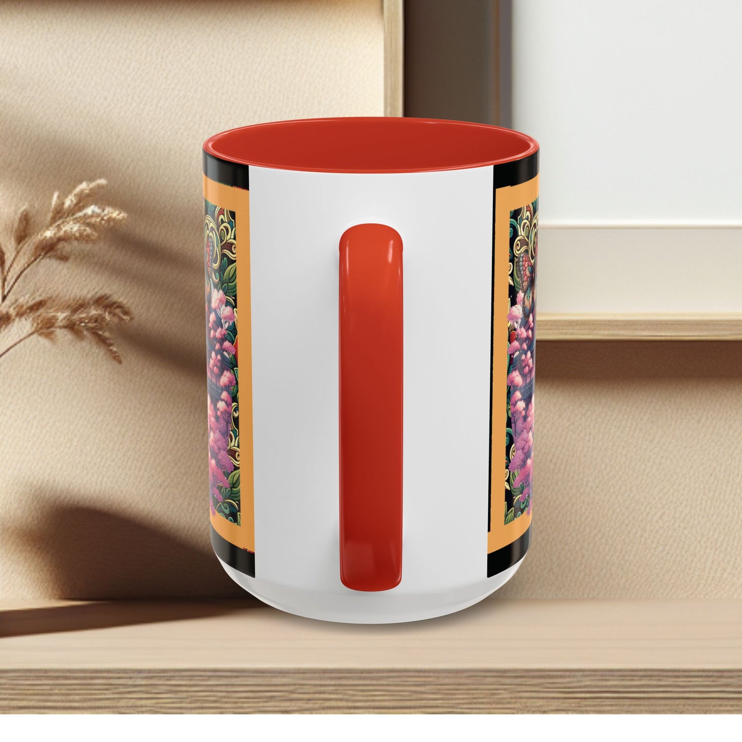 Mug - Sakura Butterfly Coffee Mug with Cherry Blossoms and a Rose