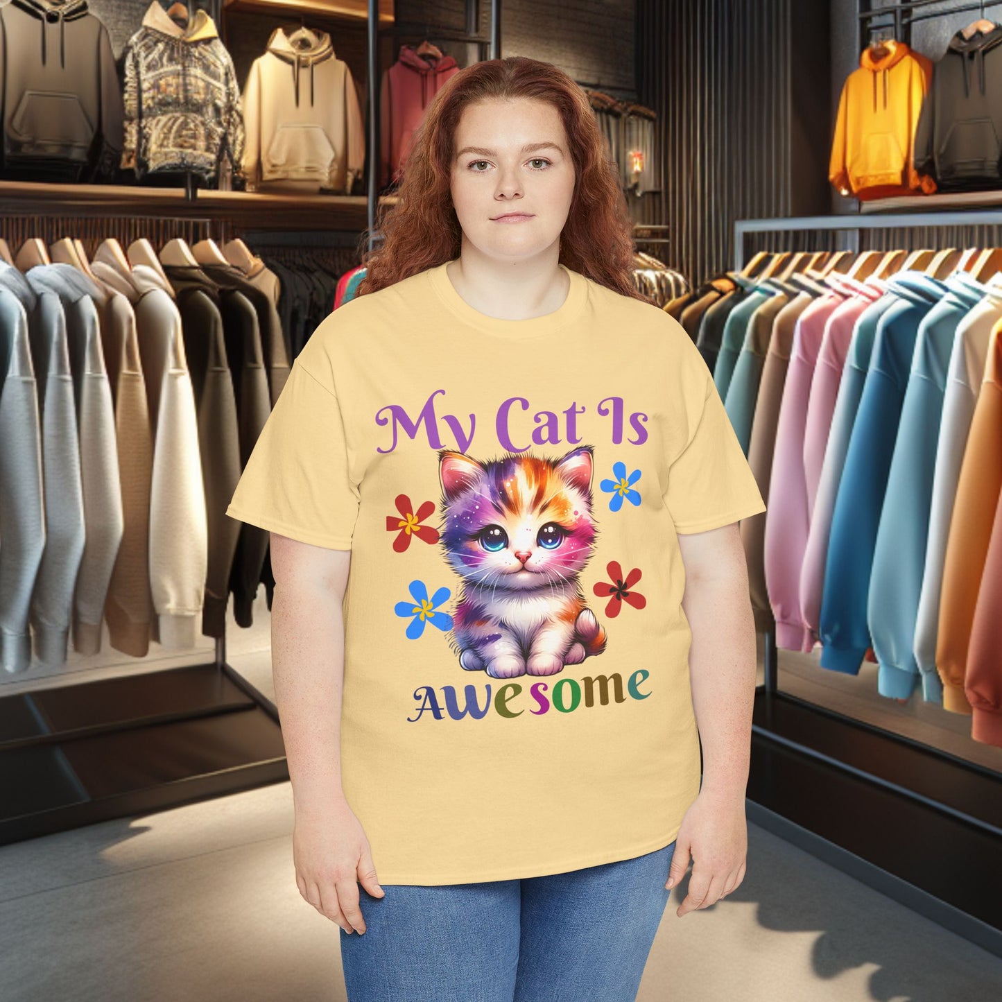 Awesome Cat Heavy Cotton Tee | Cat Lover Gift | Colorful Fun Shirt | Cute Animal Apparel | Perfect for Birthdays & Pet Lovers